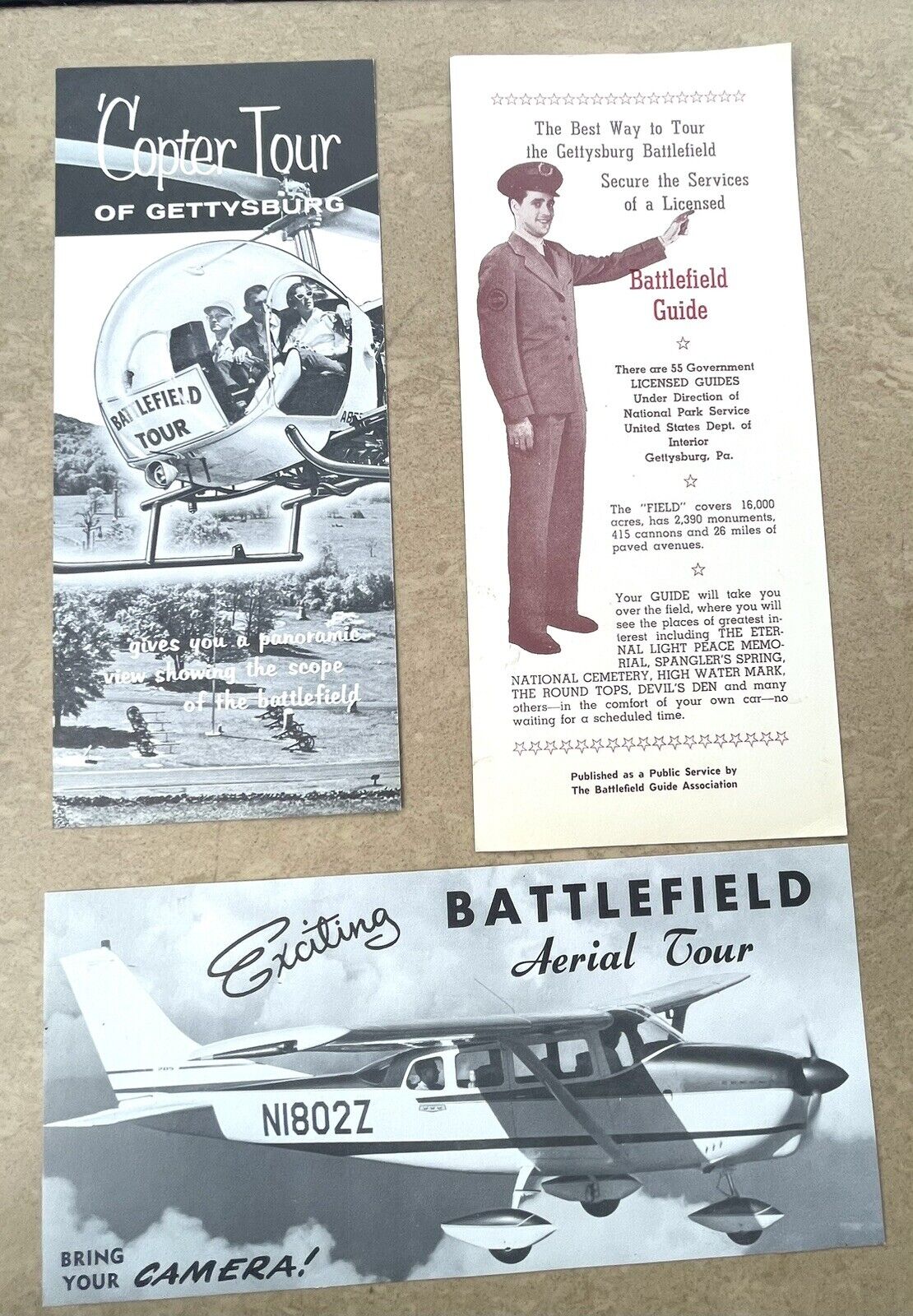 Vintage Gettysburg Aerial Battlefield Tours Travel Souvenir Brochures RARE NMINT
