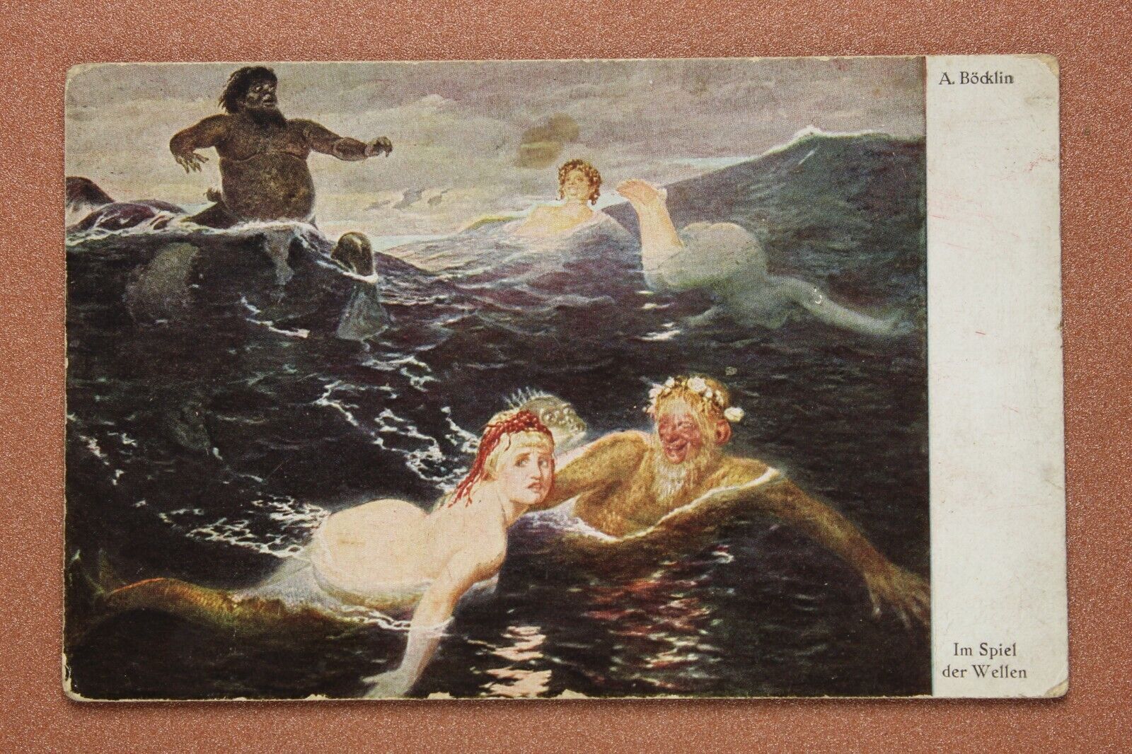 Witch Nymph Nude Mermaid. Sea Devil. Magic world. Waves. Antique postcard 1910s