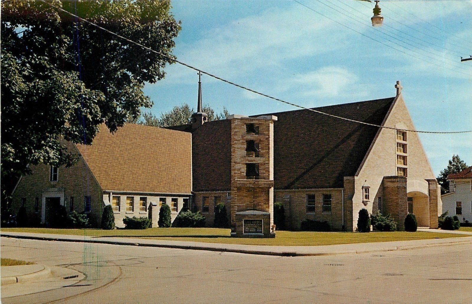 Shawano WI~Peace United Church of Christ~House Next Door~1960s Postcard