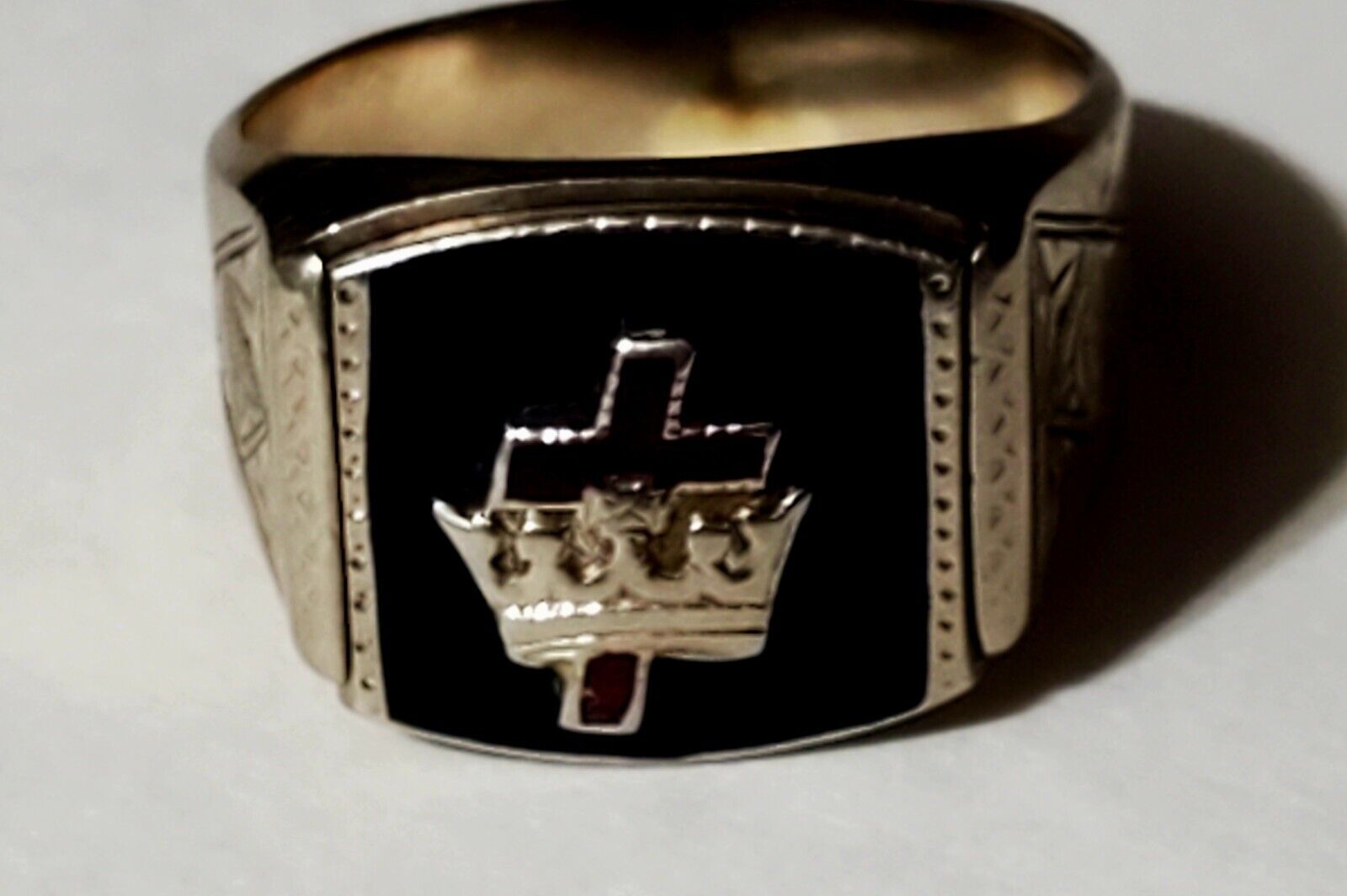 Antique Rare Older 1920\'s-30\'s Men\'s Masonic Templars Knight 10K White Gold Ring