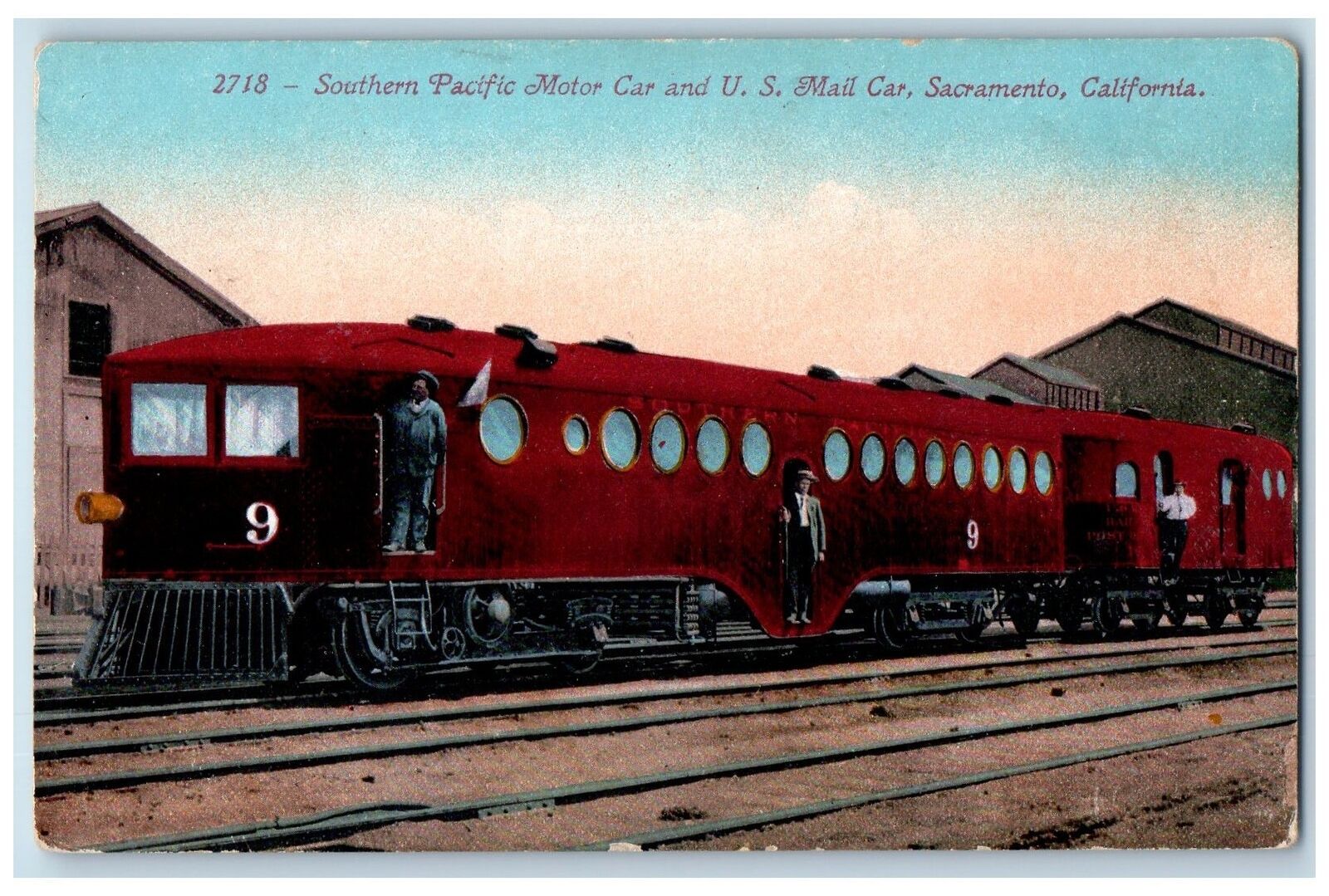 c1910s Southern Pacific Motor Car And U.S. Mail Car Sacramento CA Train Postcard