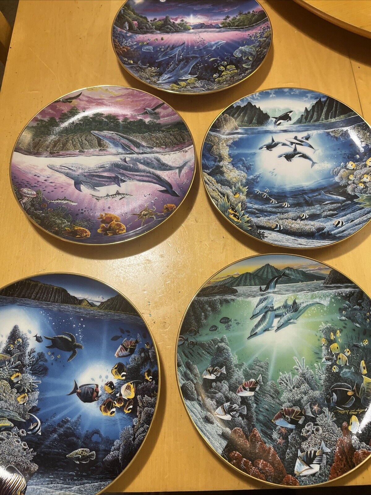 Set Of 9 Collectors Plates.  Underwater Paradise Danbury Mint.  Dolphins