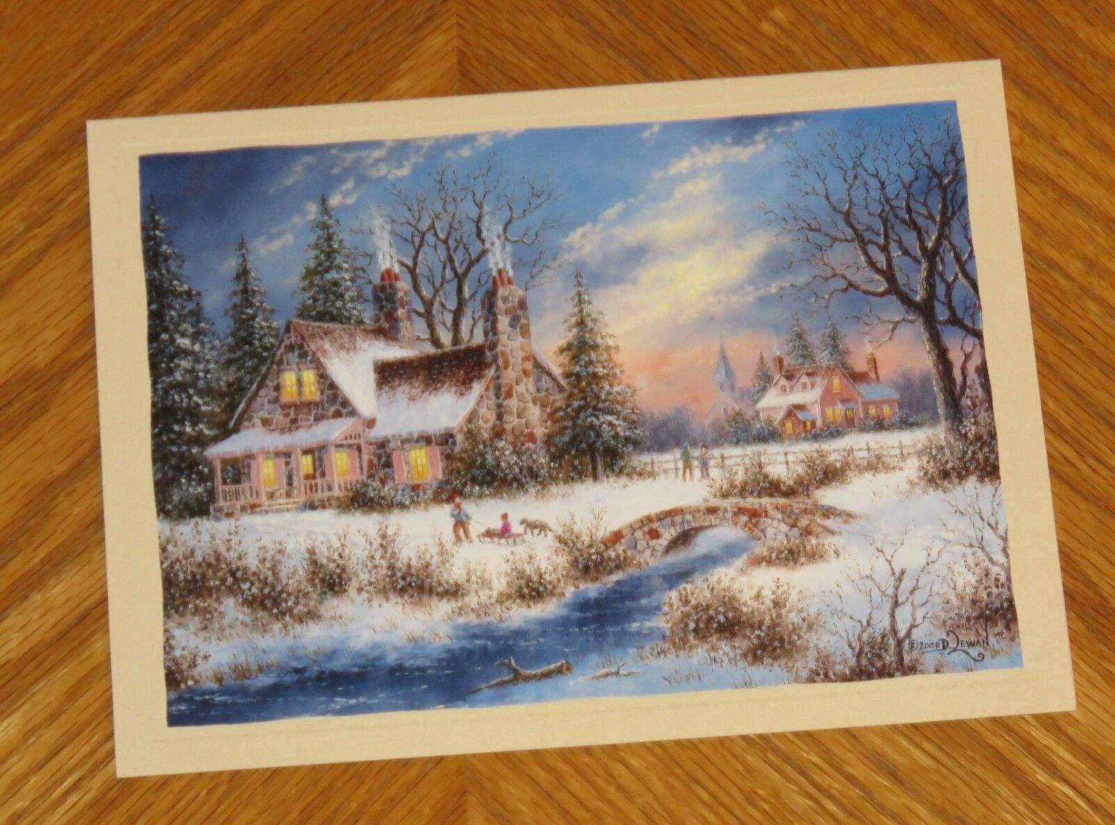 Dennis Patrick Lewan Art - Pine Creek Lodge - vtg Lang 8 x 6 Christmas Card 5ct