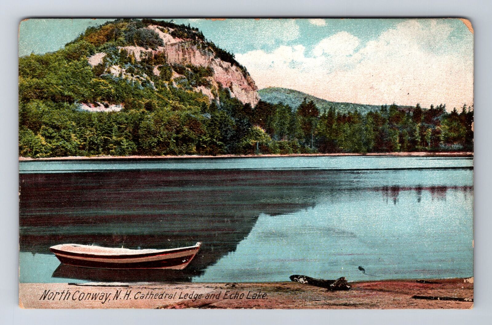 North Conway NH-New Hampshire, Cathedral Ledge and Echo Lake Vintage Postcard