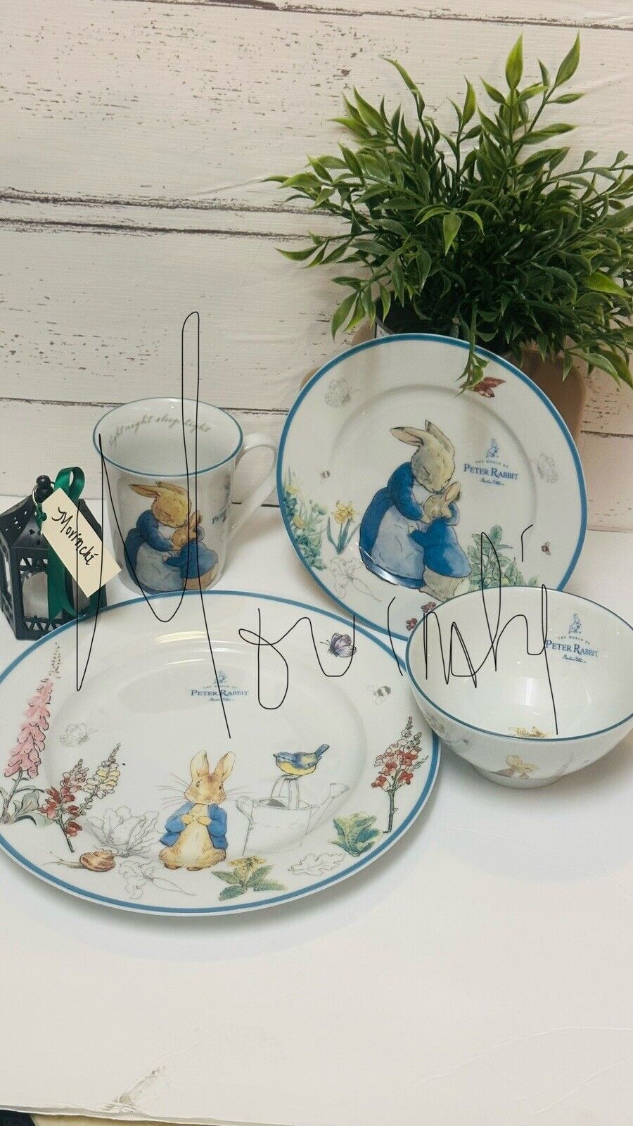 Peter Rabbit Beatrix Potter Dinnerware: 4 PC Dinner& Side Plates, Mugs & Bowls