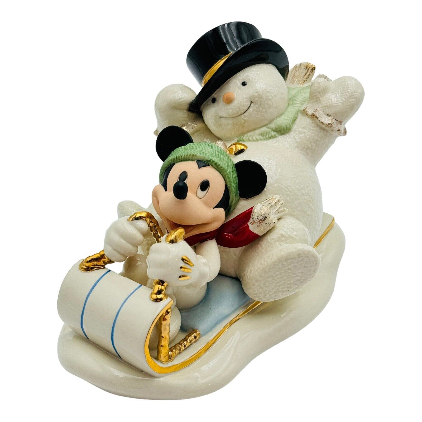 Lenox Disney A Snowy Day With Mickey Mouse Figurine Snowman Sledding