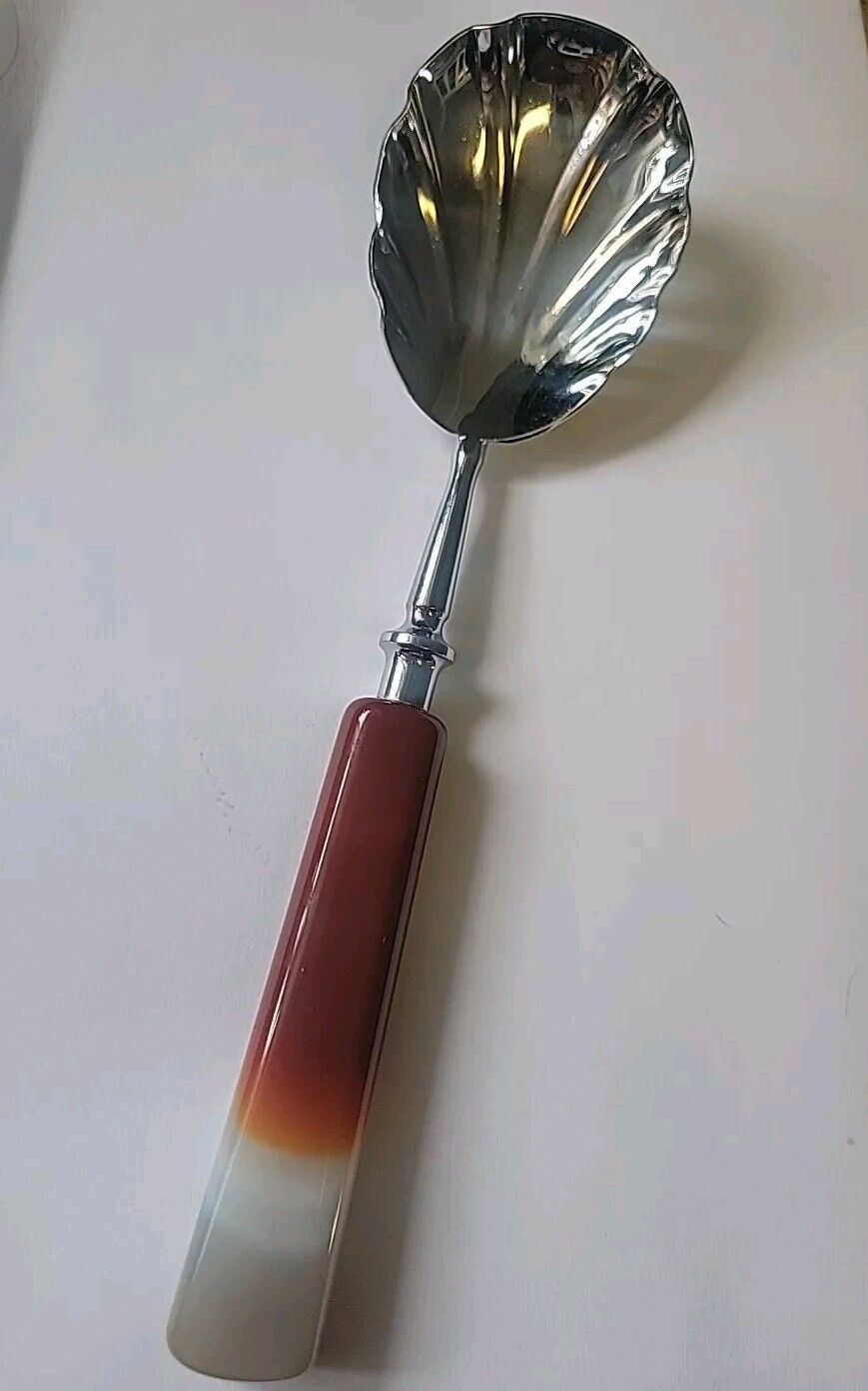 RARE VTG Scalloped Serving Spoon with Banded Agate handle