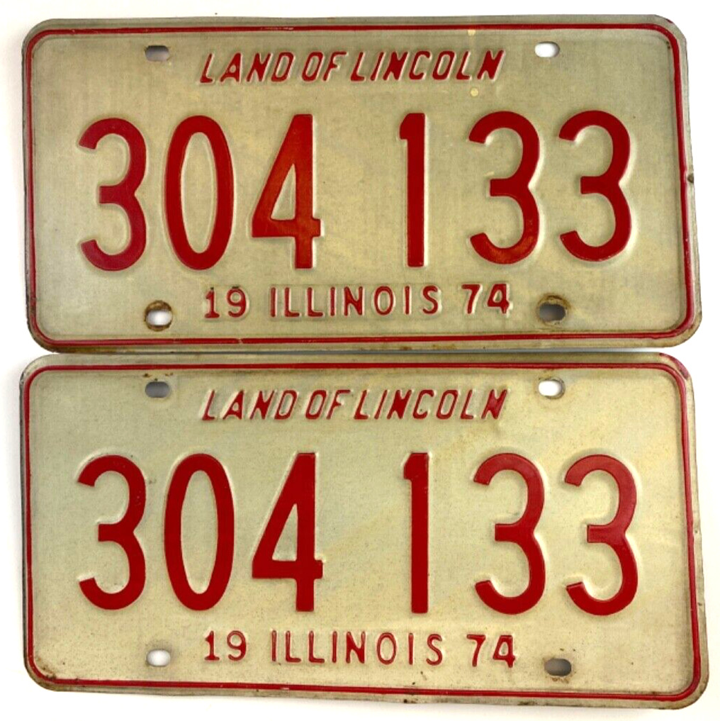 Illinois 1974 License Plate Set Garage Vintage Man Cave 304 133 Collector Decor