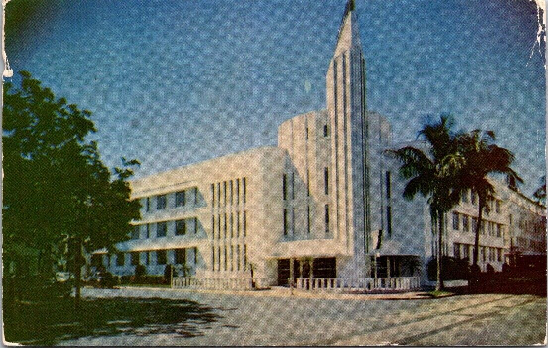 Miami Beach FL Plymouth Hotel Florida Pool 1953 Advertising Vintage Postcard
