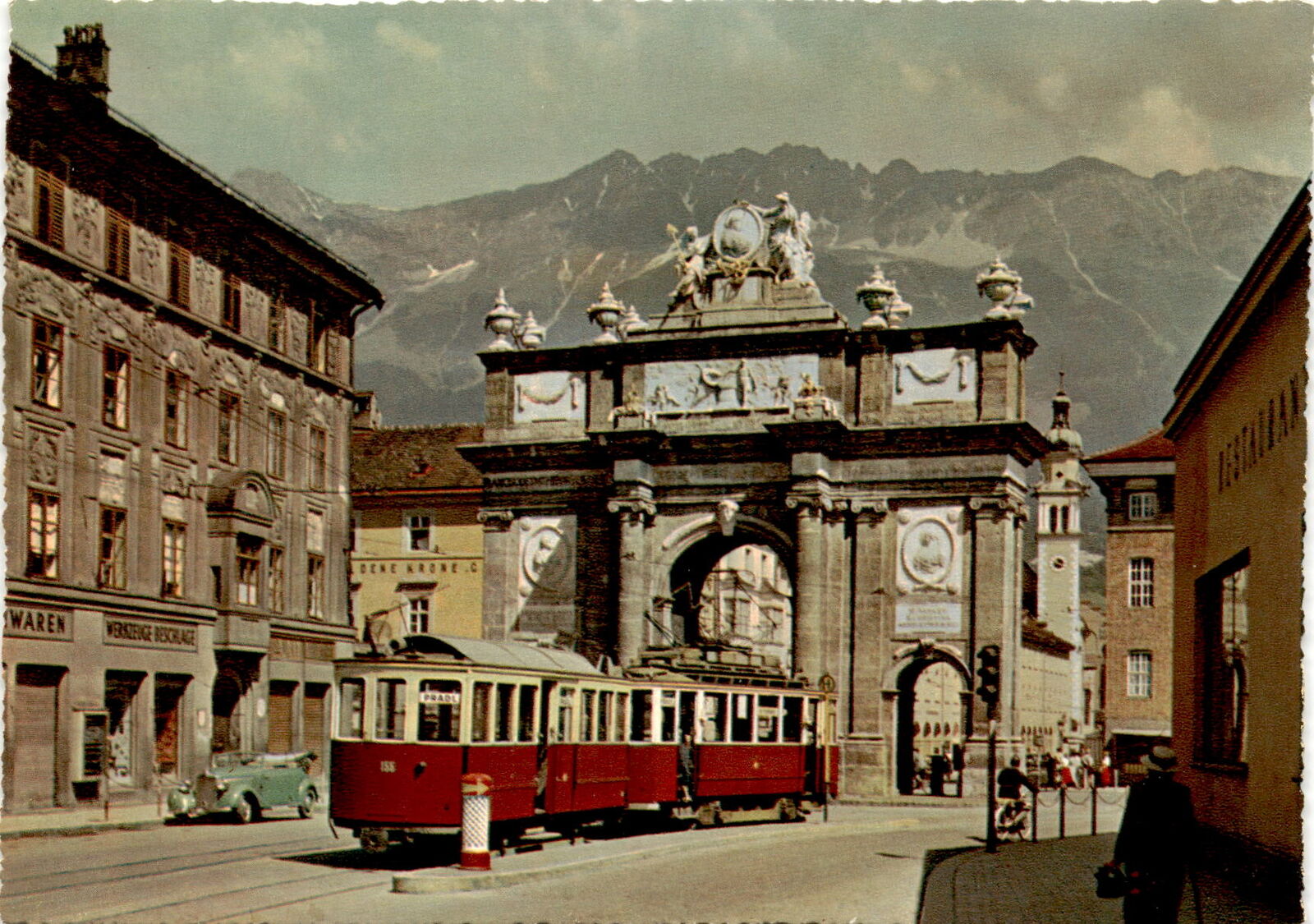 Triumphal Arch, Innsbruck, Austria, Nordkette mountain range, Steinmann Postcard
