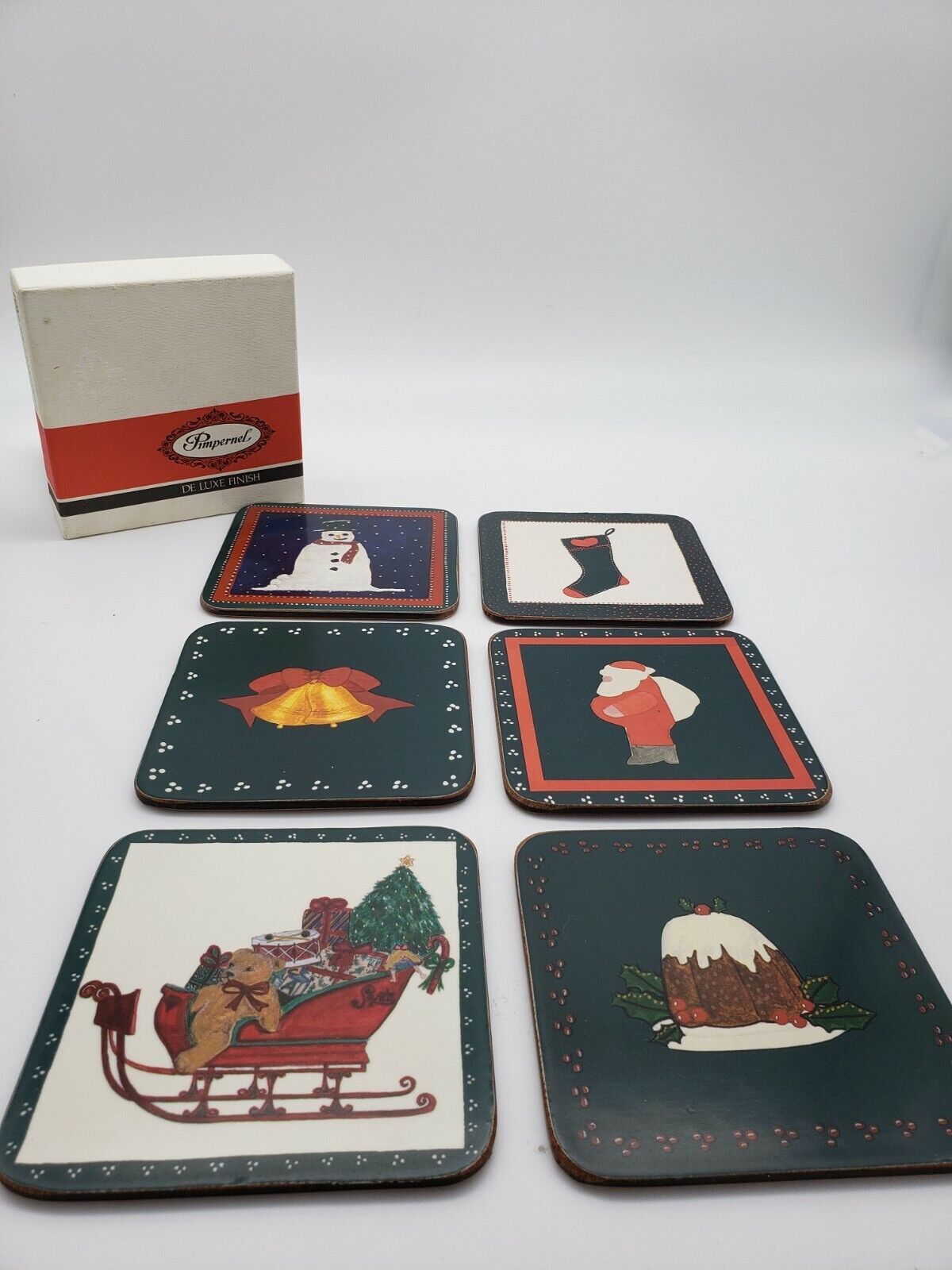Vintage Pimpernel De Luxe Coaster Set of 6, Christmas Design, Original Box