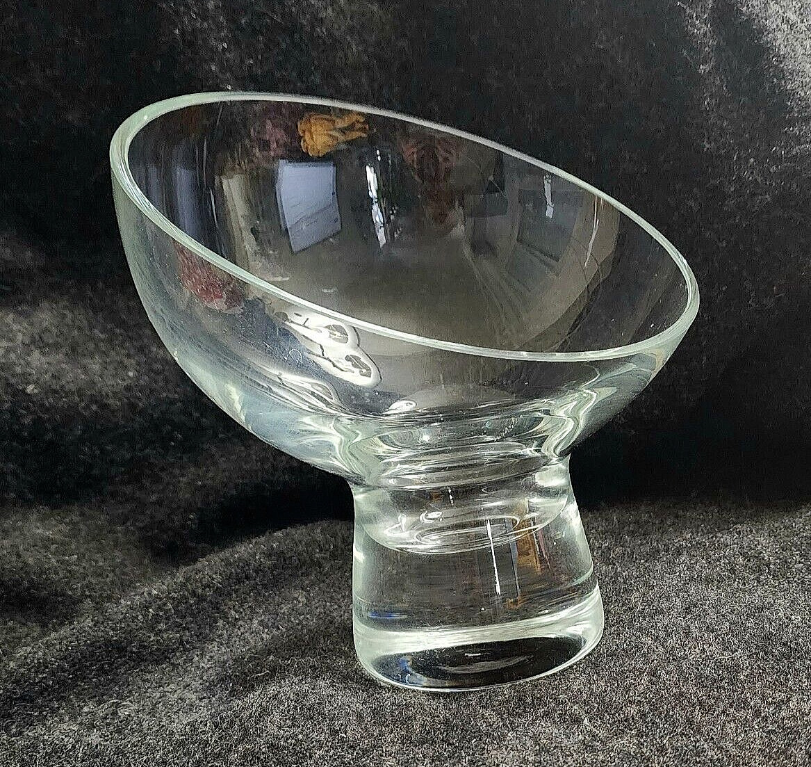 Vintage MCM Space Age Tilted Glass Solid Pedestal Rose Bowl Vase
