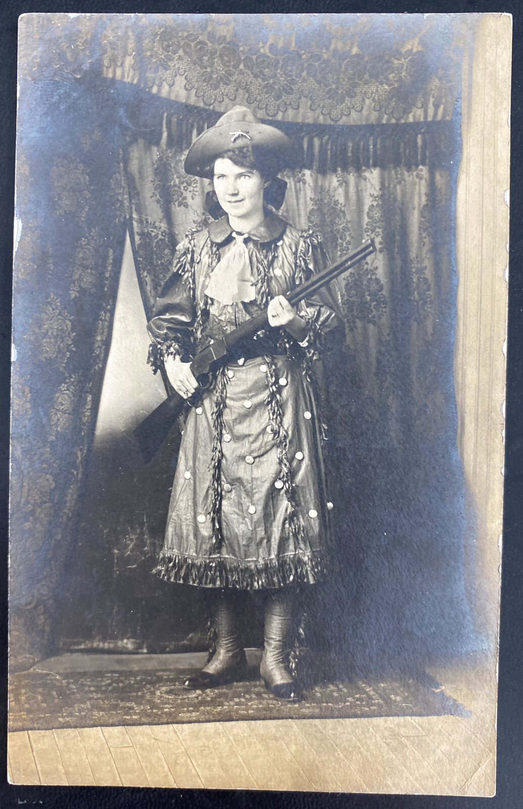 Mint USA Real Picture Postcard Cowgirl Annie Oakley With Gun