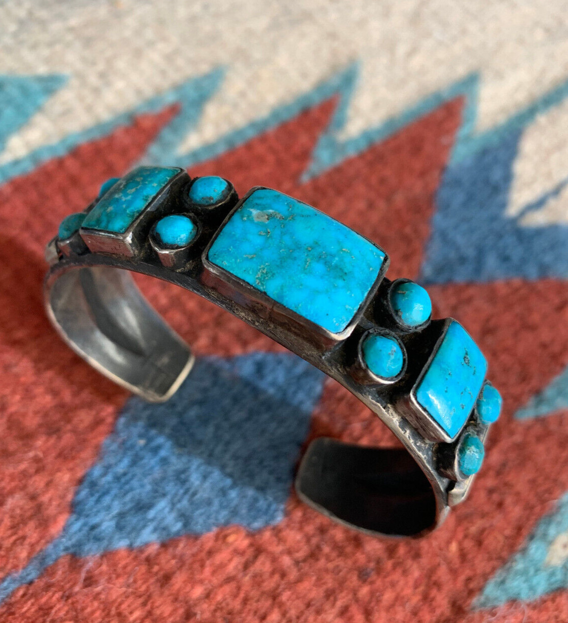 AWESOME Large Turquoise Row Bracelet by Southwestern Artist JOCK FAVOUR