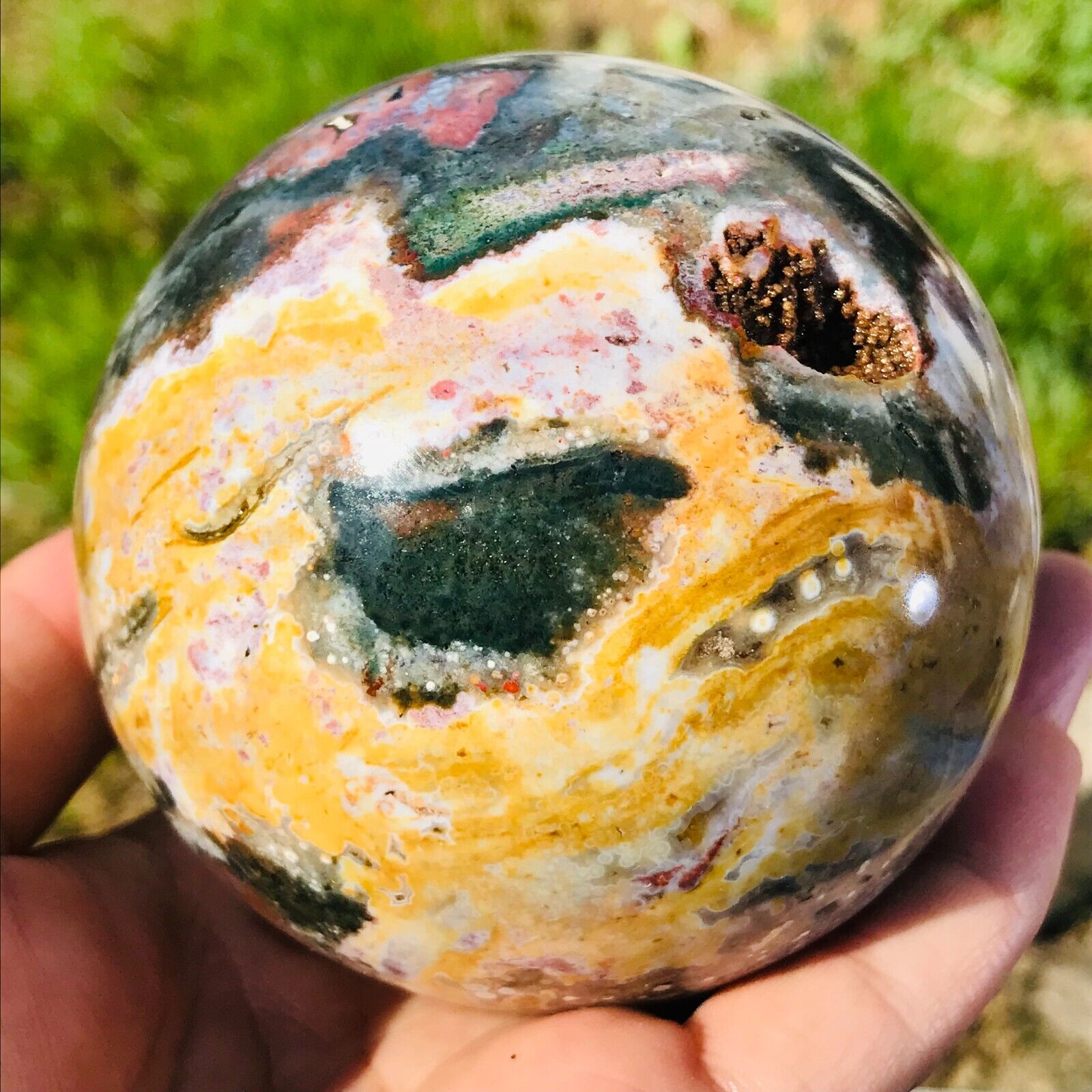 855g Natural Ocean Jasper Sphere Geode Quartz Crystal Ball Specimen Healing