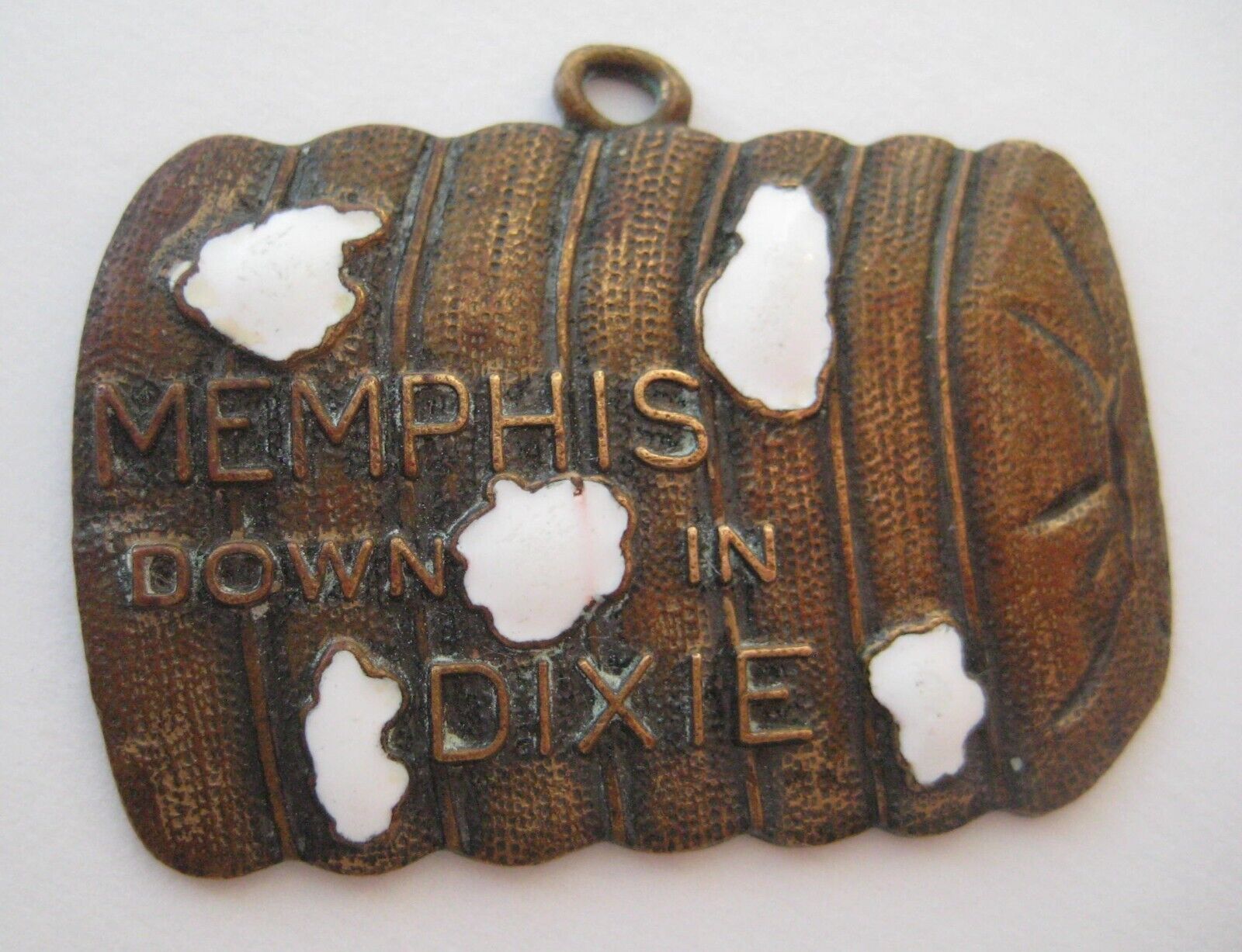 VTG 20\'s-30\'s Brass MEMPHIS DOWN IN DIXIE Charm Antique Advertising Fob Cotton