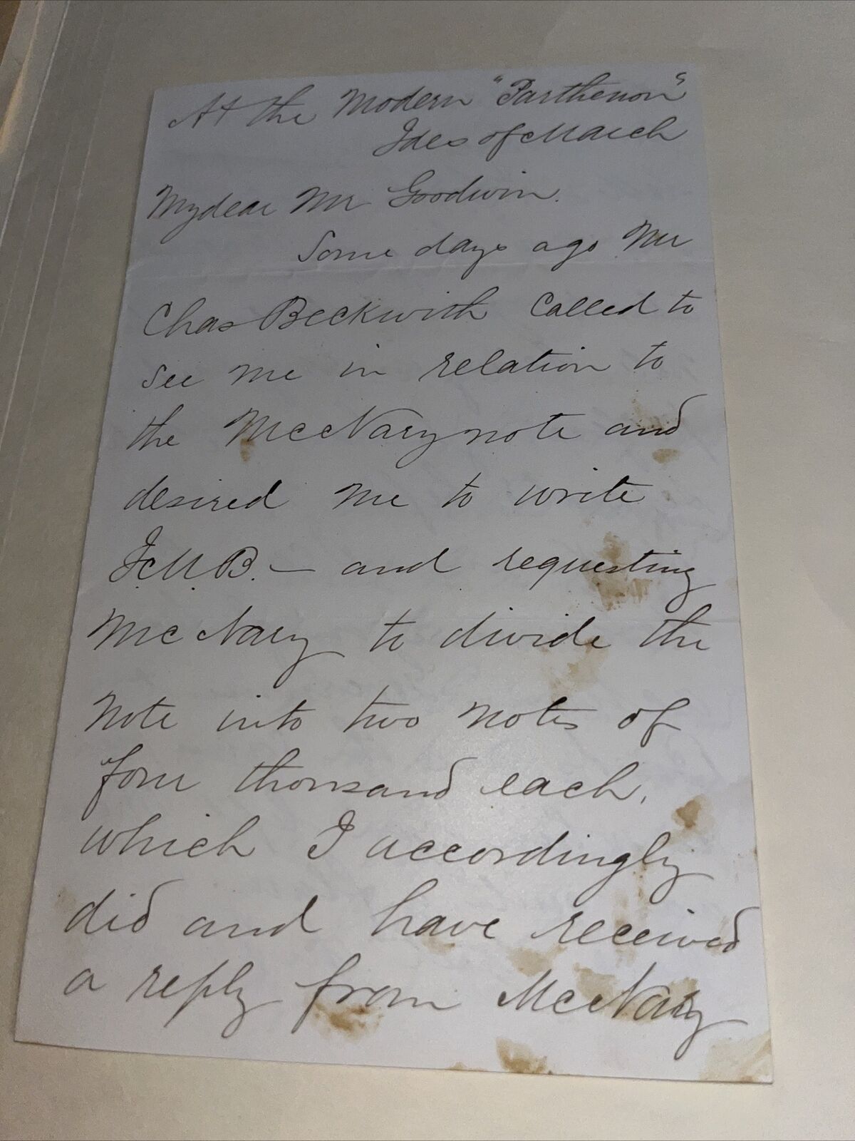Antique Letter to Hartford CT Treasurer: “Bank of the State Of New York Failed”