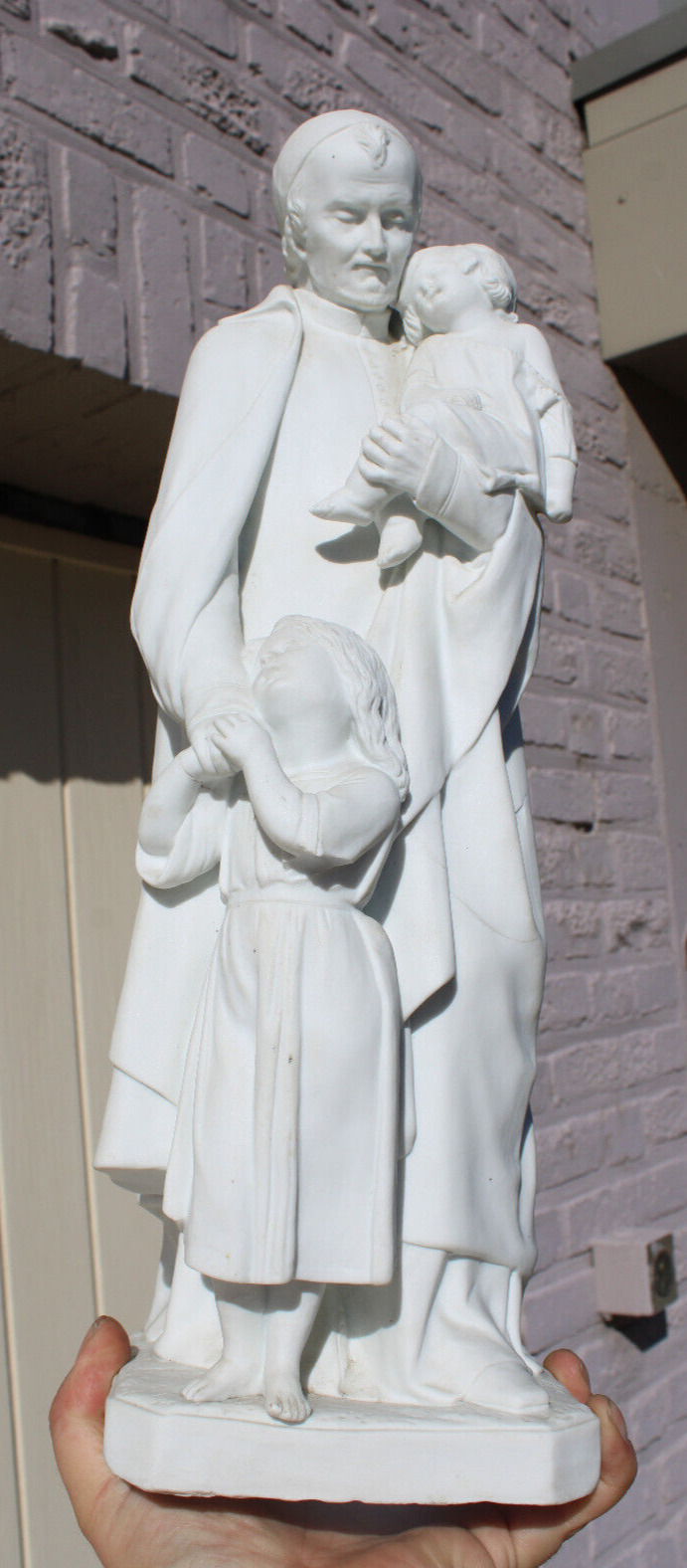 Antique Large Saint Vincentius Bisque porcelain Statue figurine