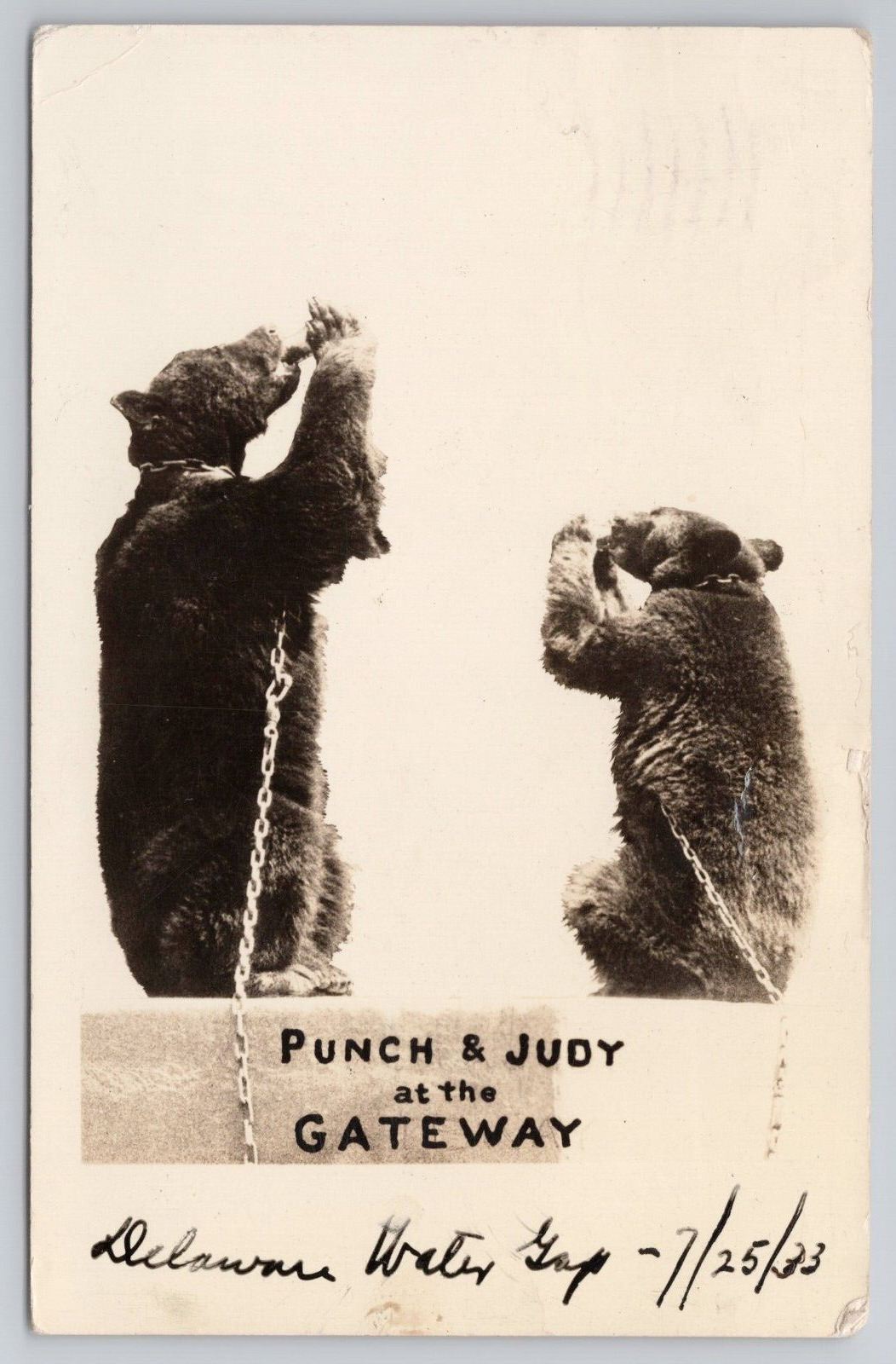 RPPC Punch & Judy Performing Bears At The Gateway Delaware Water Gap NJ 1933 PC