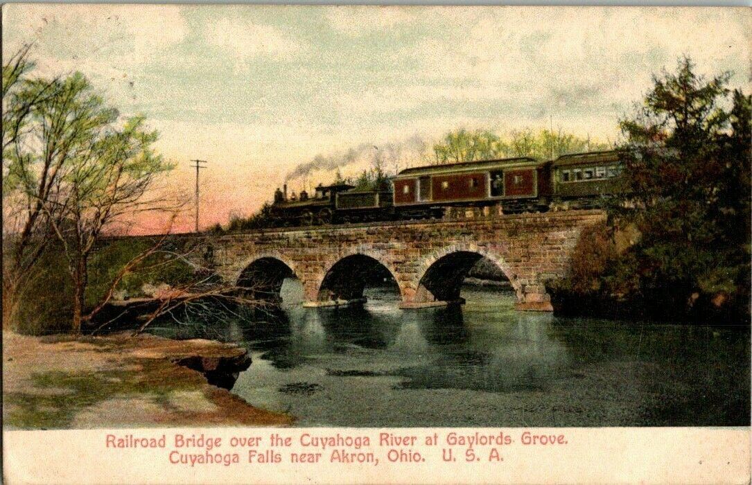 1908. RAILROAD BRIDGE OVER CUYAHOGA RIVER, GAYLORDS GROVE, OH  POSTCARD GG11