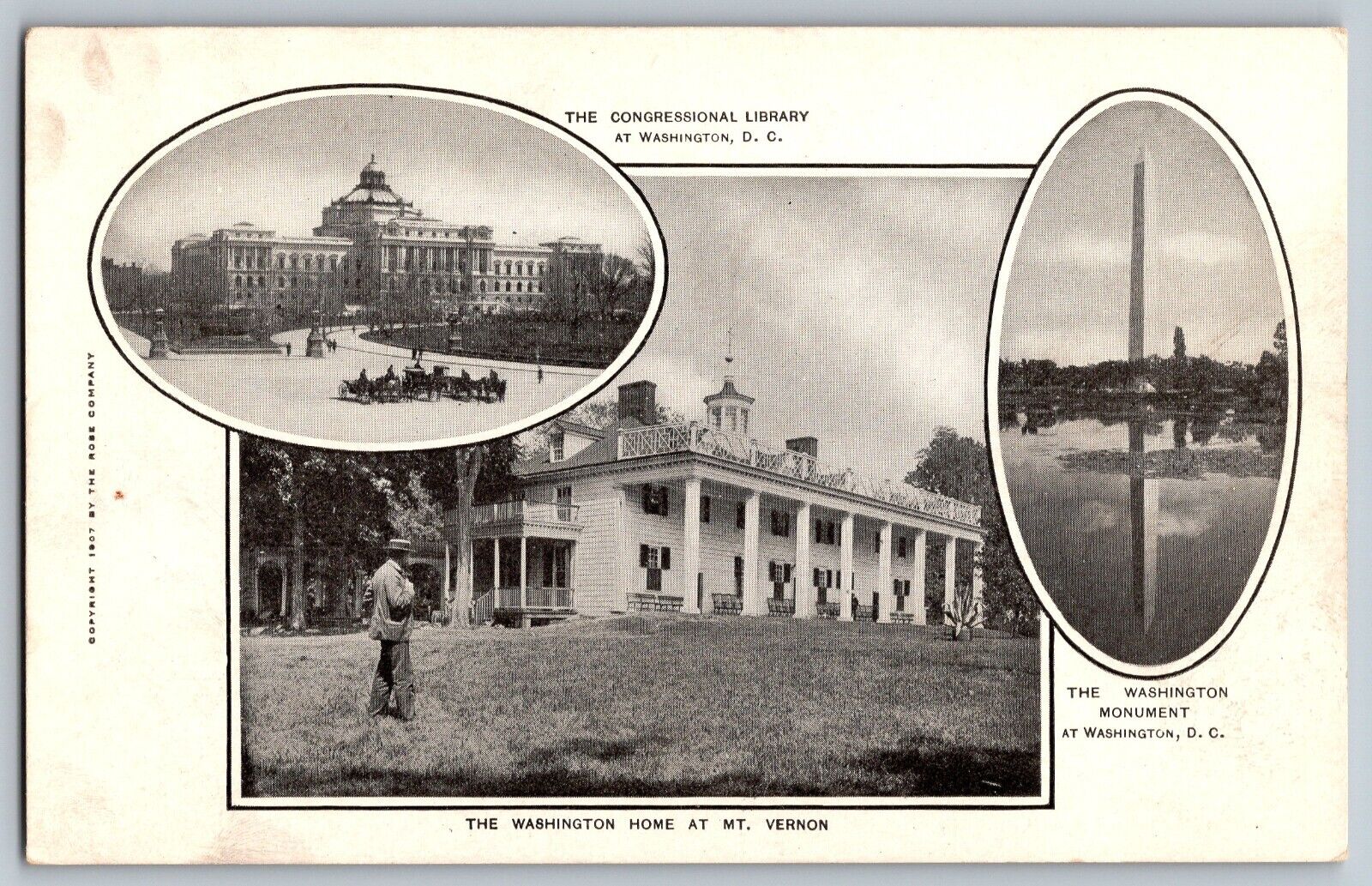 Washington D.C. - Old Washington Home & Washington Monument - Vintage Postcard