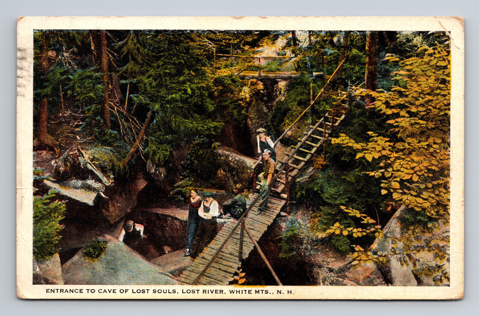 c1923 WB Postcard Entrance to Cave of Lost Souls Lost River White Mts NH
