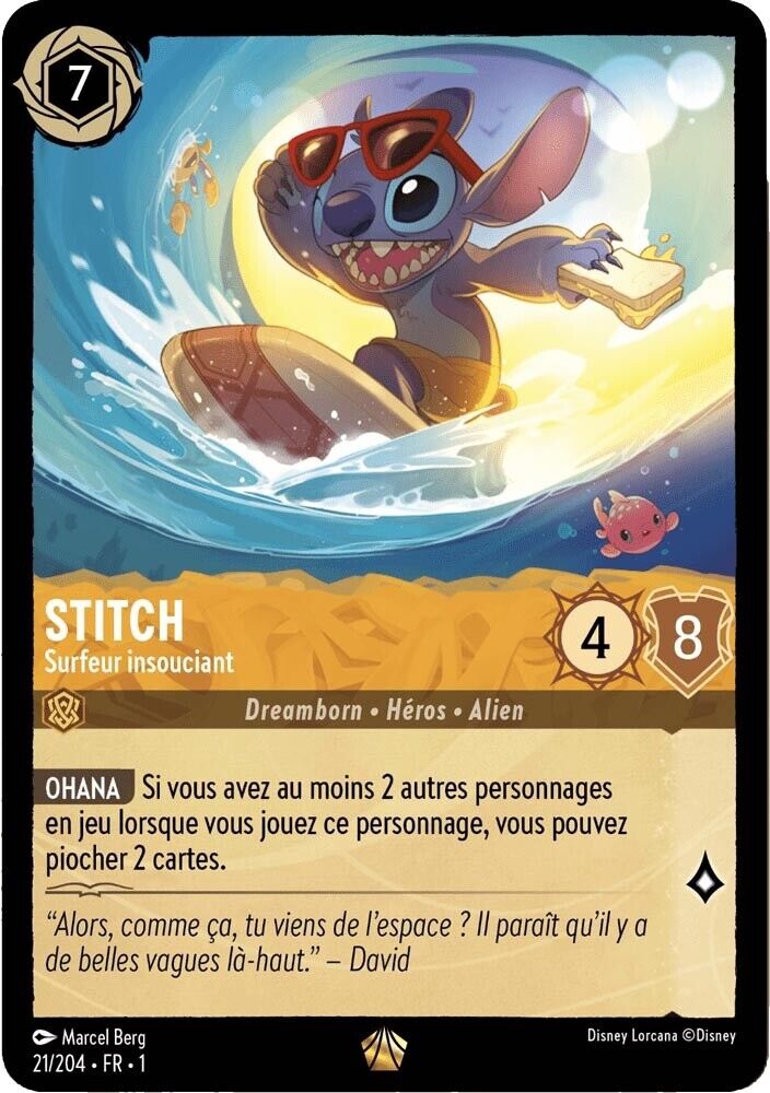 21/204 FR | Stitch, Carefree Surfer | Disney Lorcana Card (2023)