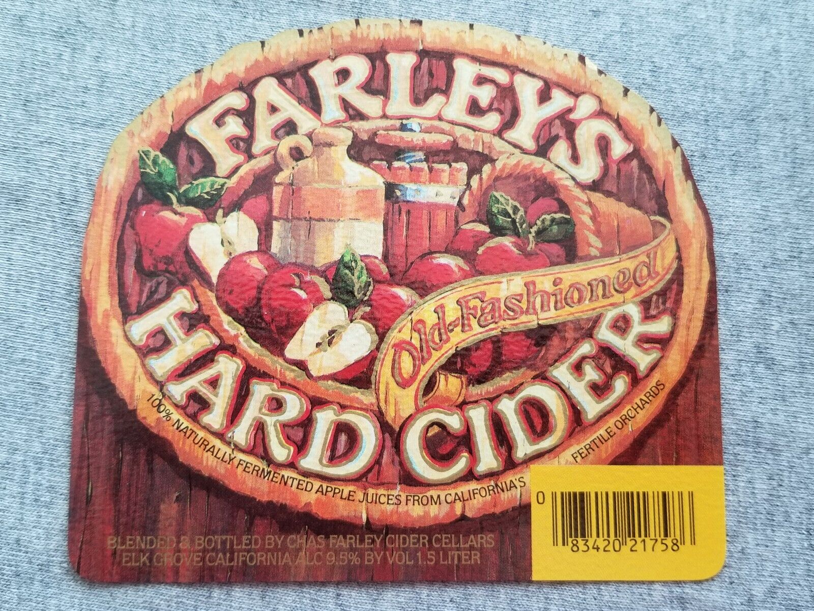 Vtg Chas Farley Cider Cellars Old-Fashioned Hard Cider Bottle Label Elk Grove CA
