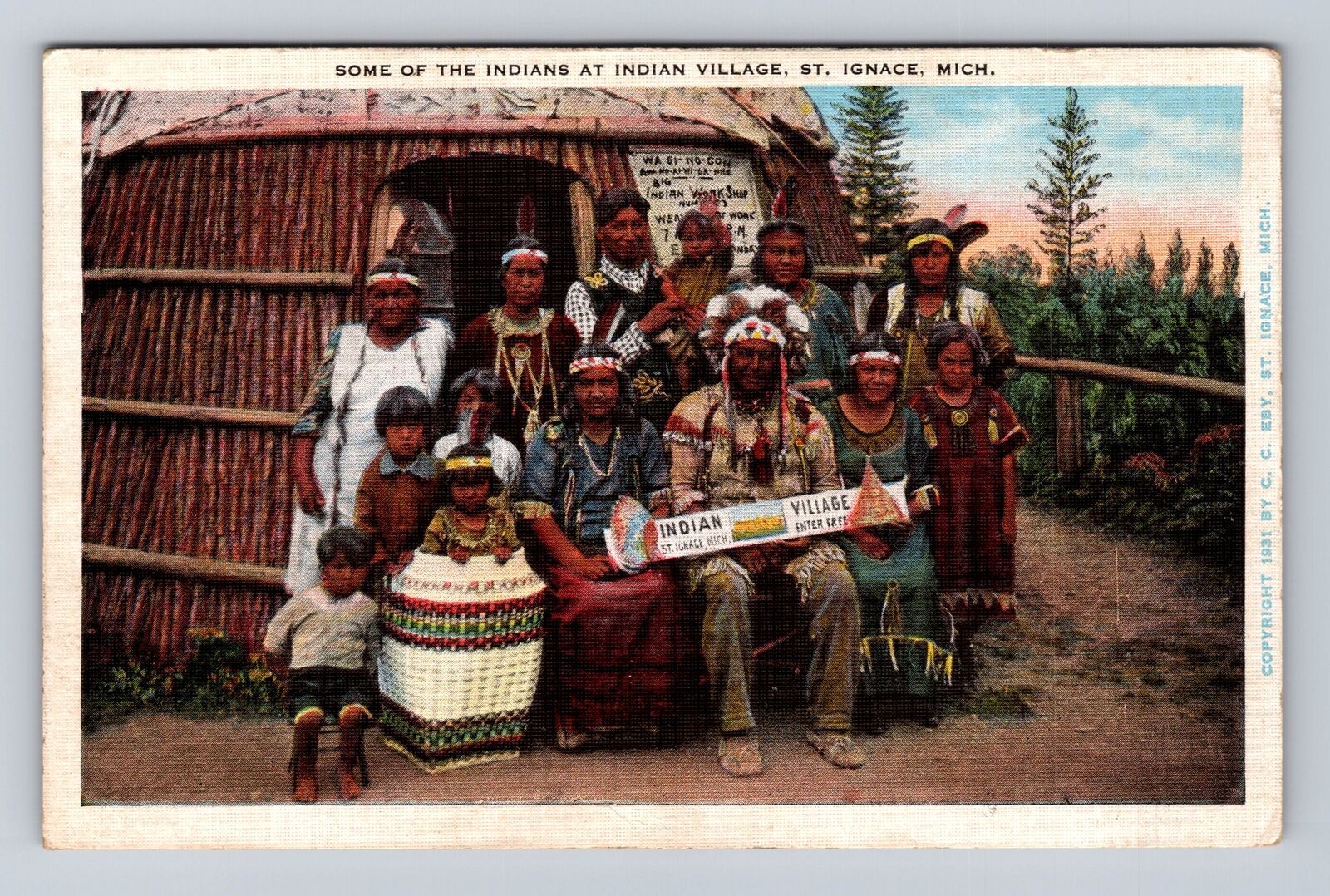 St Ignace MI-Michigan, People At Village, Antique, Vintage Souvenir Postcard