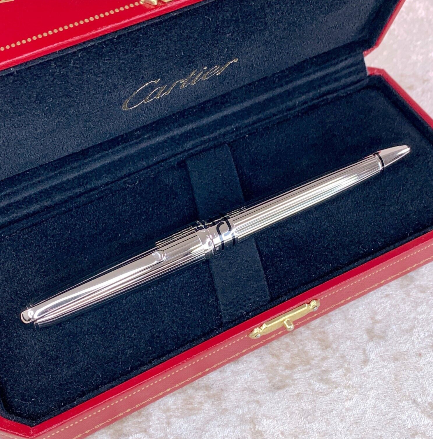 Cartier Ballpoinit Pen Louis Limited Edition Platinum Blank Enamel Finish w/Case