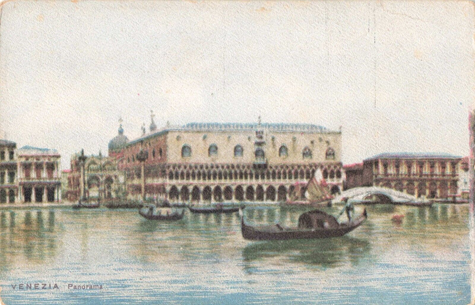 Venice Italy, Panorama St. Mark\'s Square Gondolas Boats, Vintage Postcard