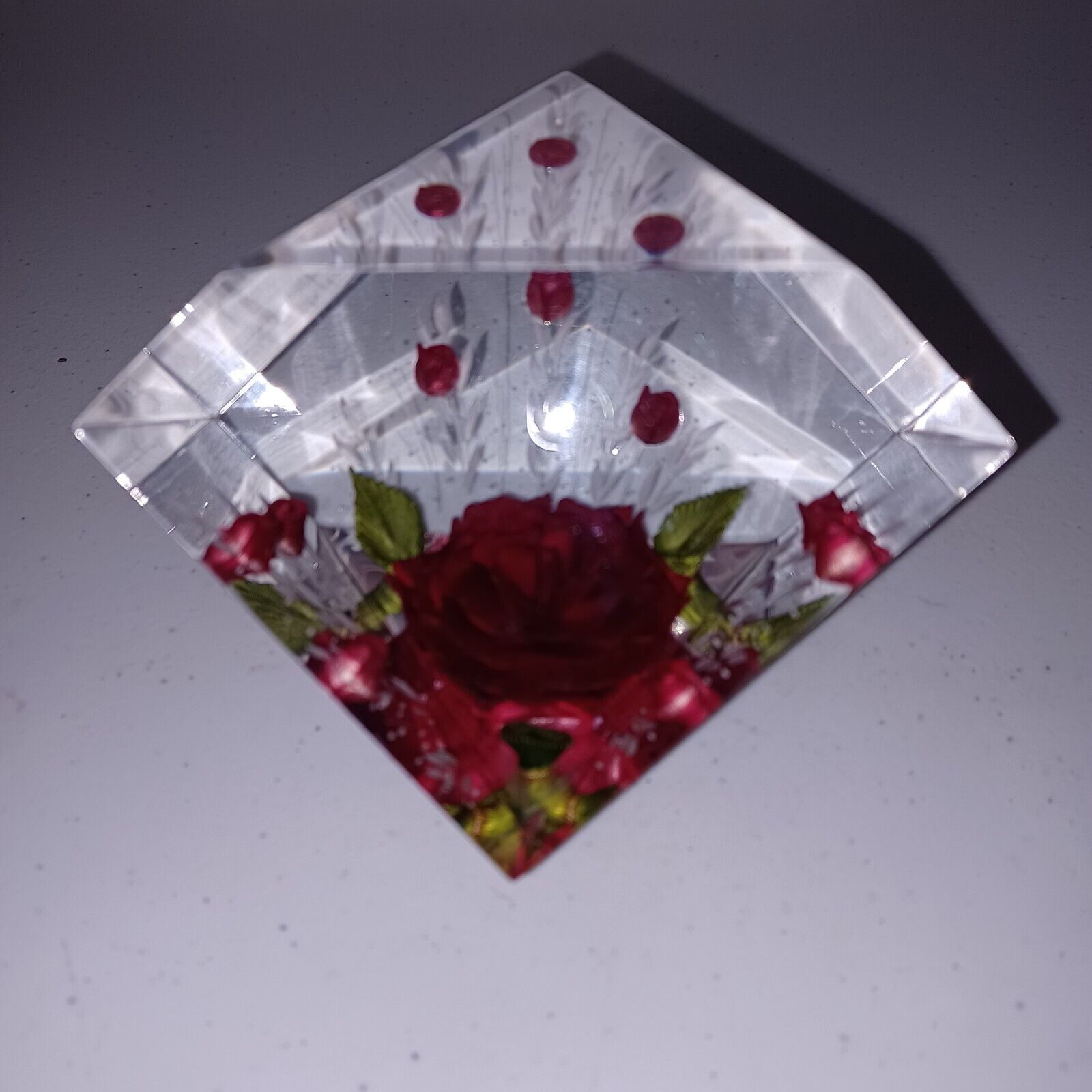 vintage lucite rose paperweight 3\