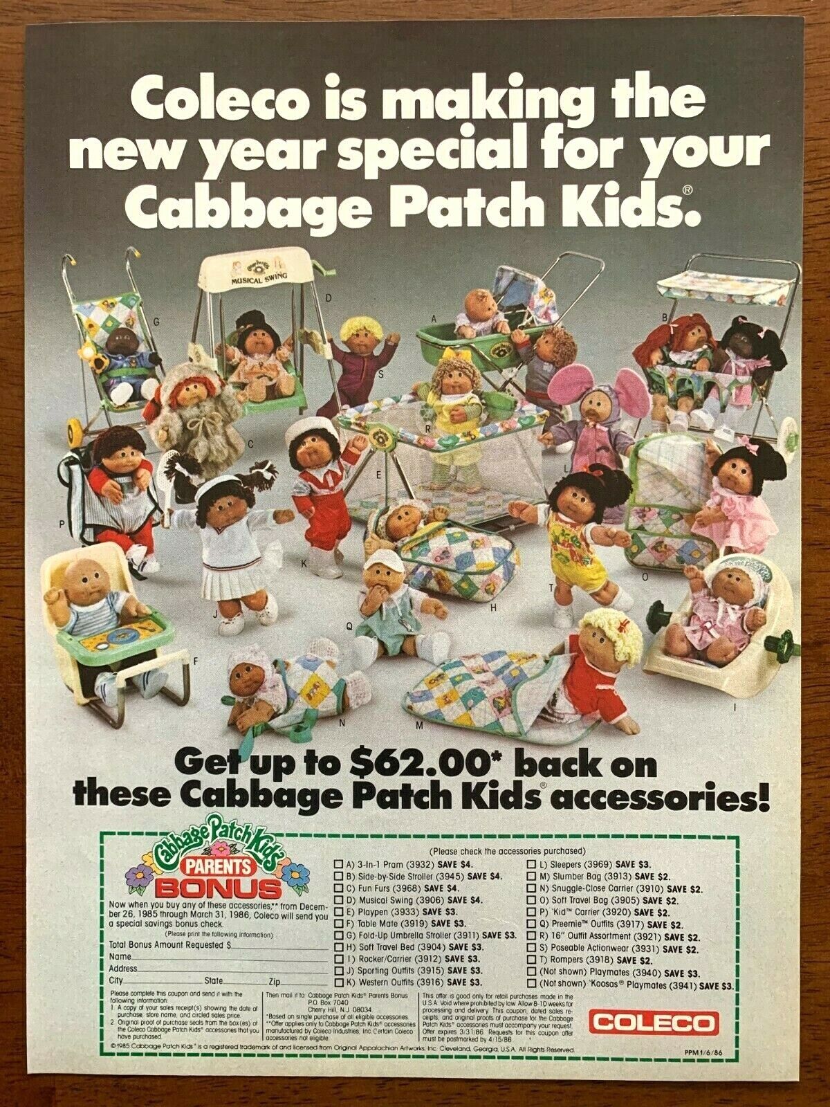 1985 Coleco Cabbage Patch Kids Vintage Print Ad/Poster 80s Toys Dolls Art Décor 