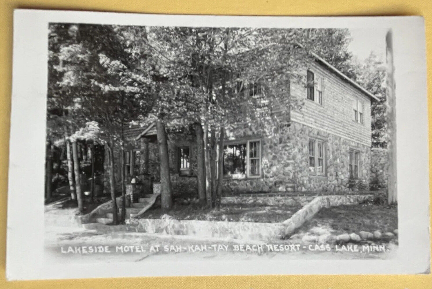 RPPC Cass Lake Minnesota Lakeside Motel Sah-Kah-Tay Real Photo Postcard c1950