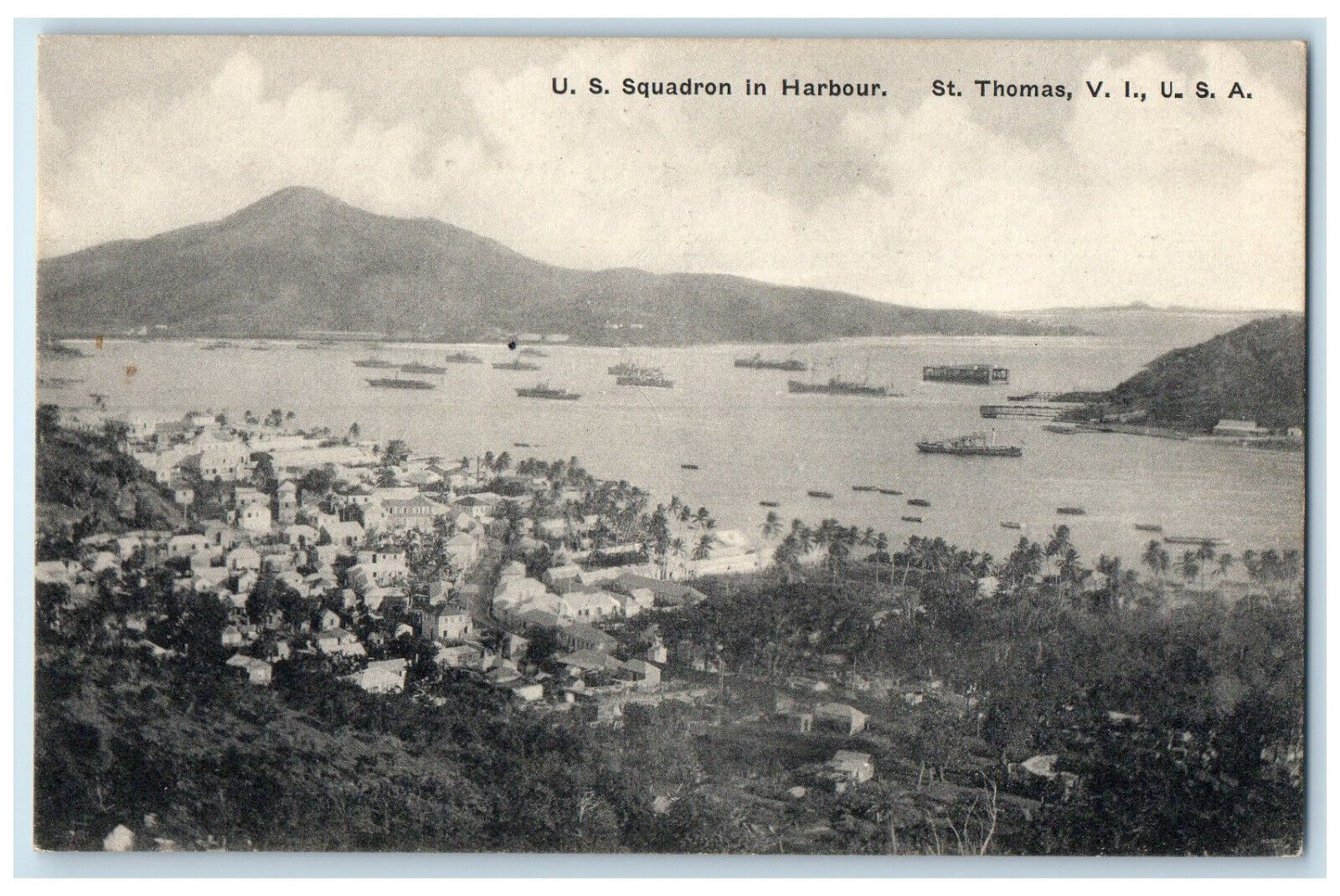 c1910 US Squadron in Harbour Thomas Virgin Islands USA Unposted Postcard