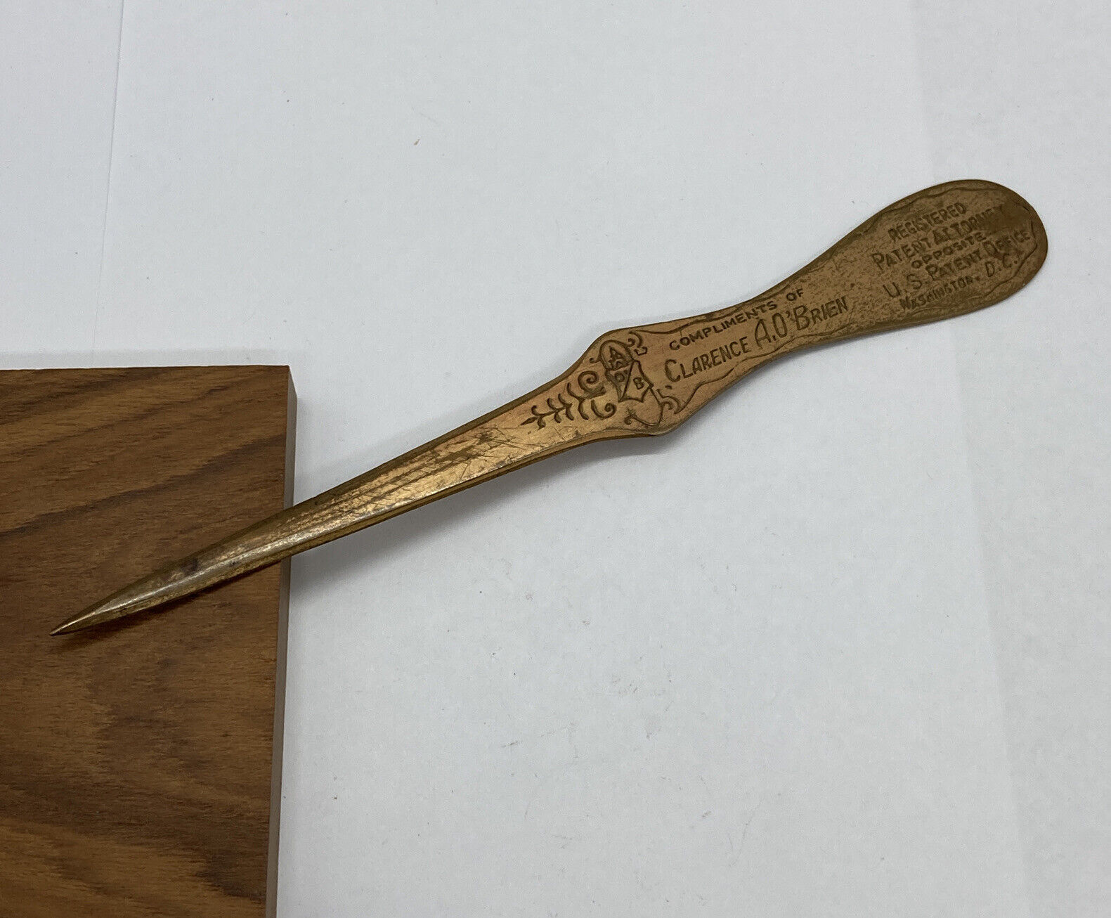 Vintage Letter Opener Clarence A. O'Brien Patent Attorney Washington D.C. Office