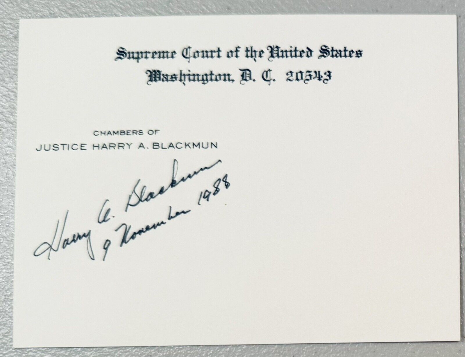 Harry Blackmun Signed Autographed 3.5 x 4.5 Supreme Court Card BAS Beckett