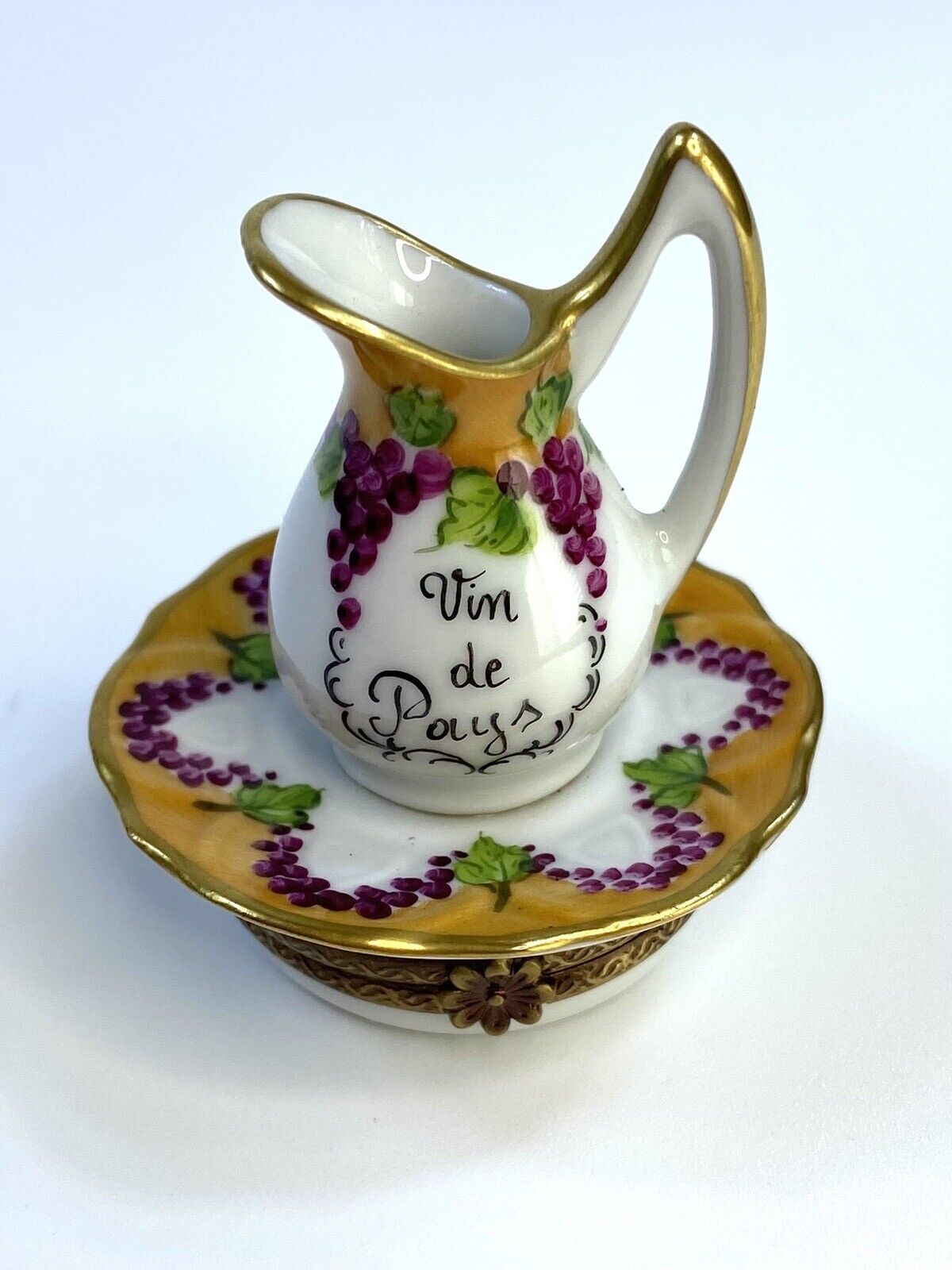 Limoges Rochard Porcelain Hinged Trinket Box Wine Pitcher Jug Carafe Dish Floral