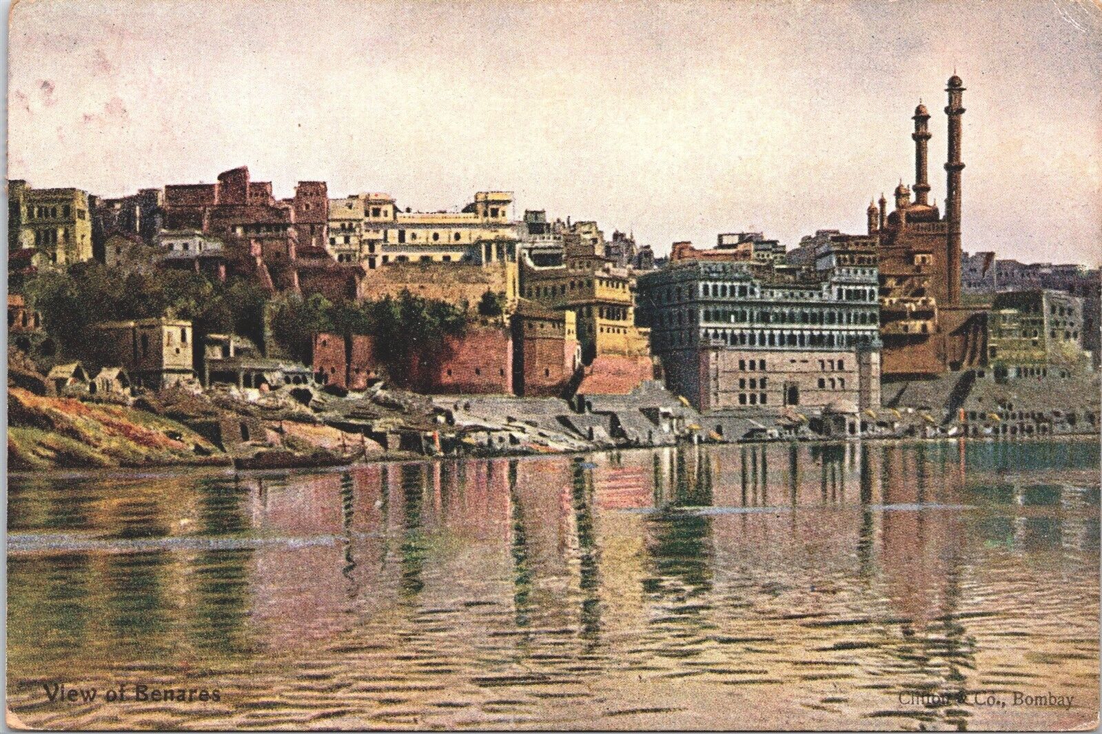 India View of Benares from River Ganges, Posted