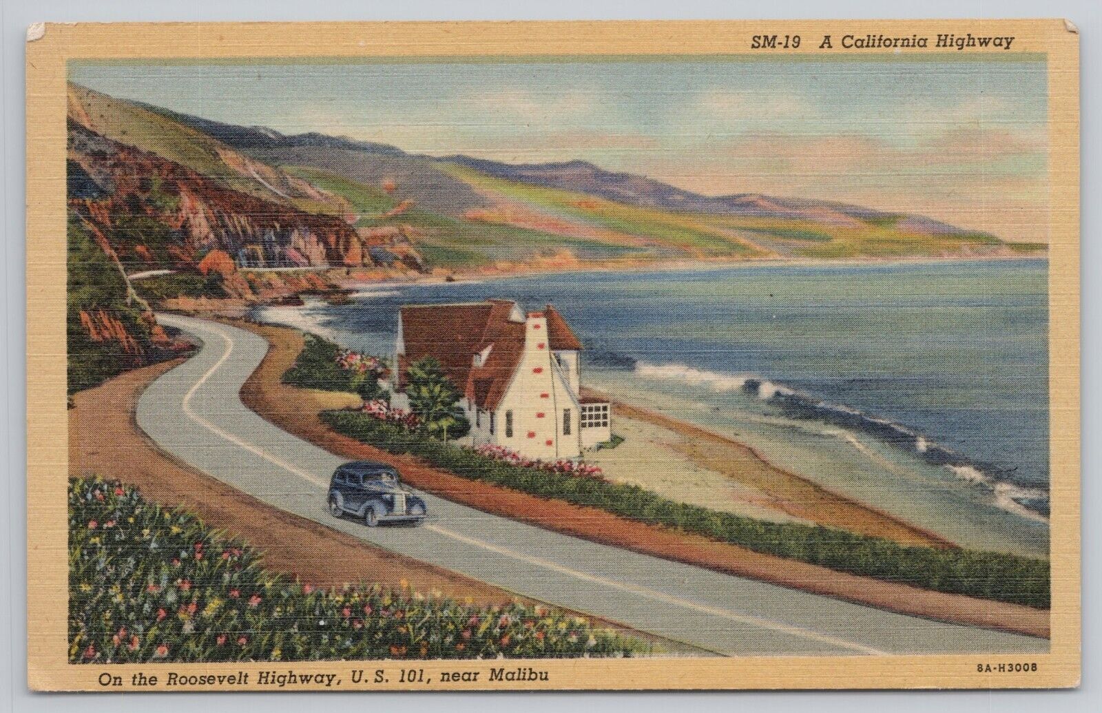 Postcard Roosevelt Highway, US 101 near Malibu, California Vintage