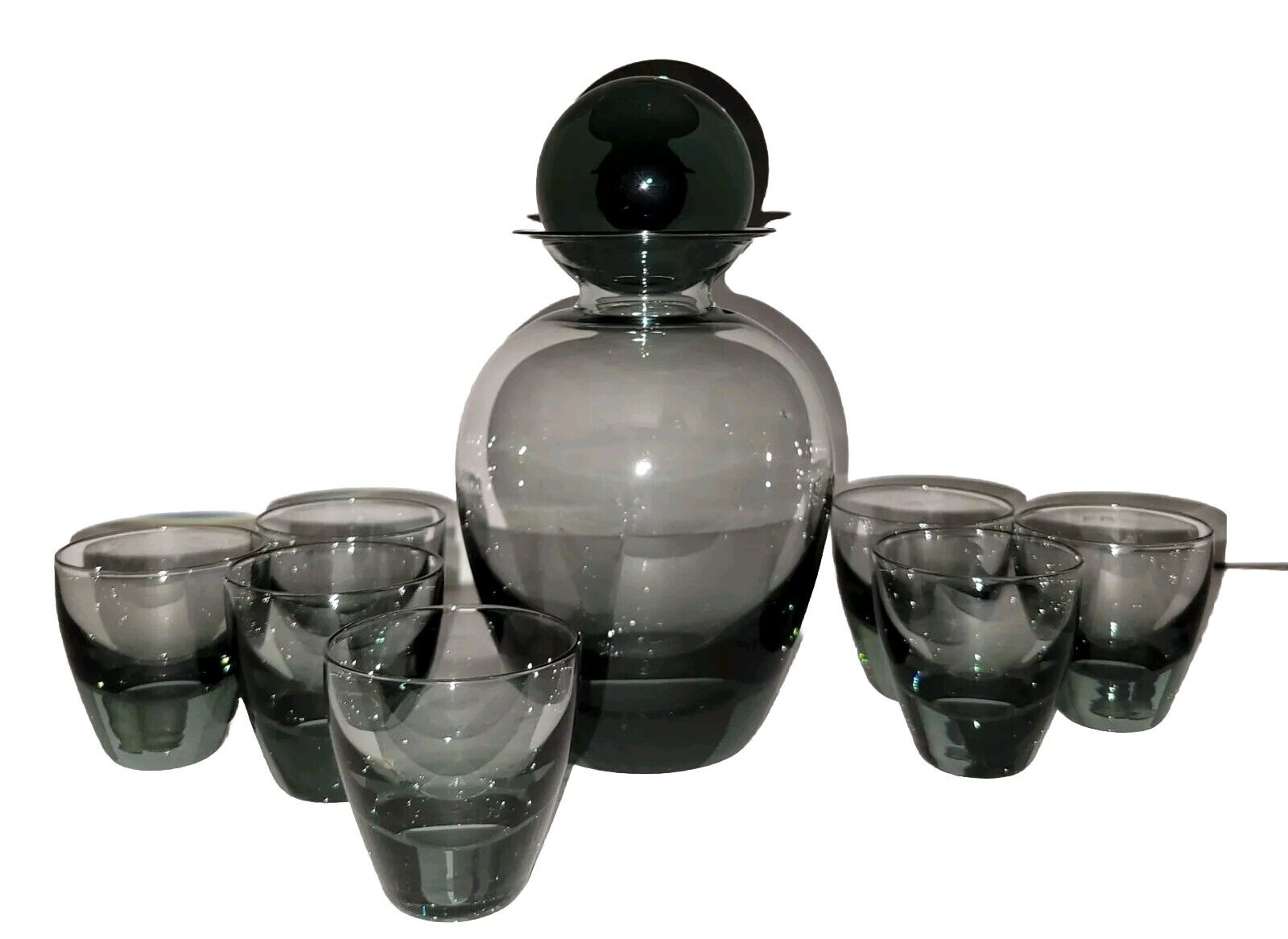 Andries Dirk Copier Decanter  Rondo With Ball Stopper Orb 7 Glasses Dutch Art 