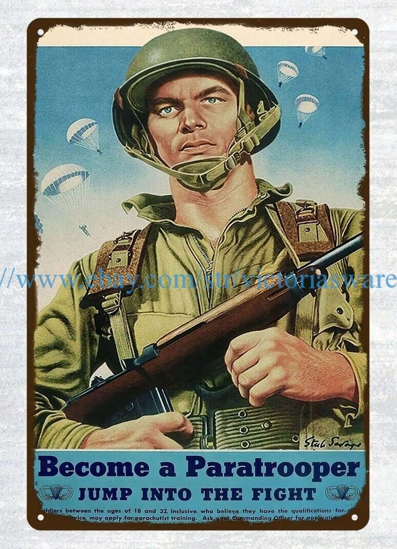 1940s WWII US Army Airborne Paratrooper Recruiting metal tin sign collectible