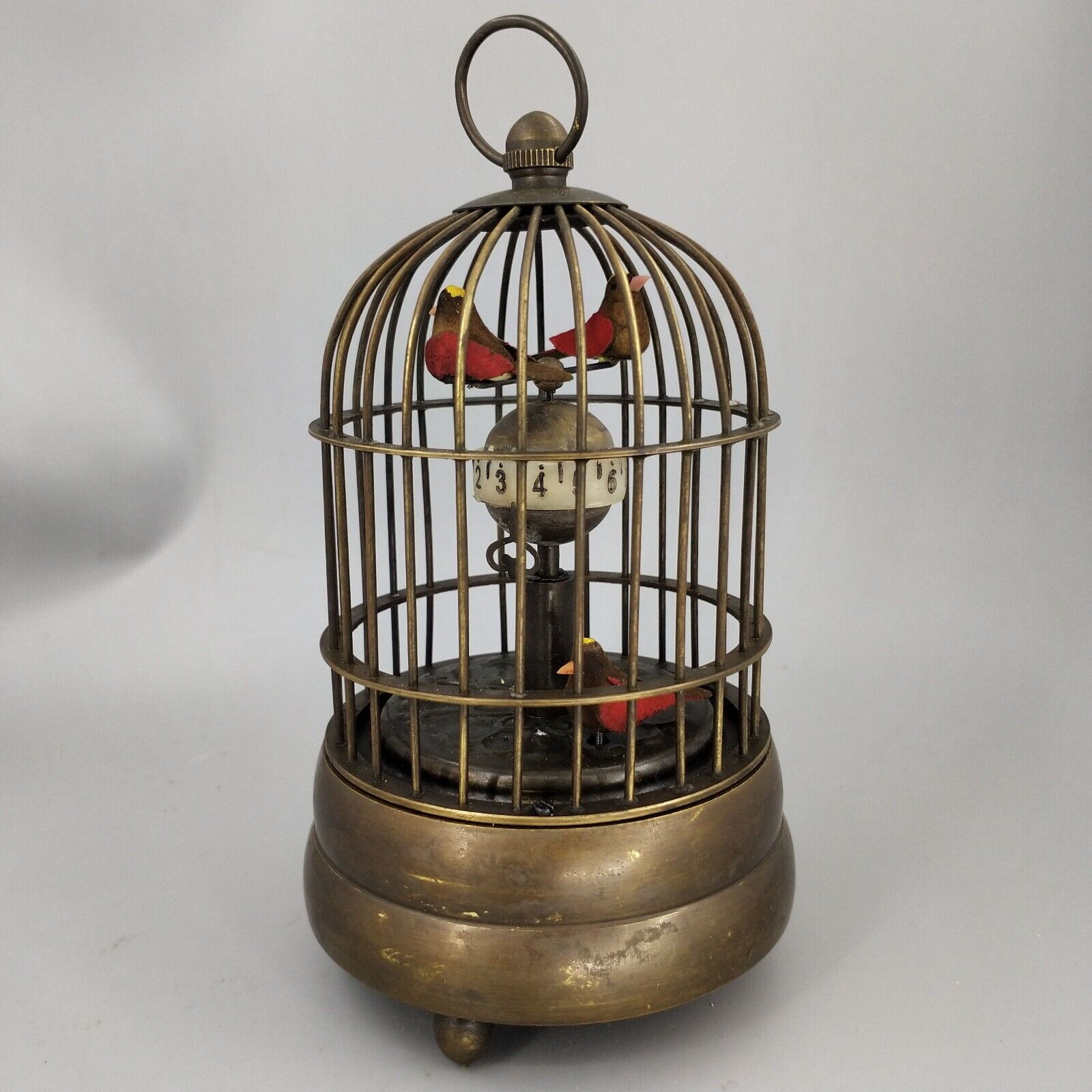 Brass Mechanical Table Clock Bird Cage Hanging Collectible Old Handwork Gift Toy