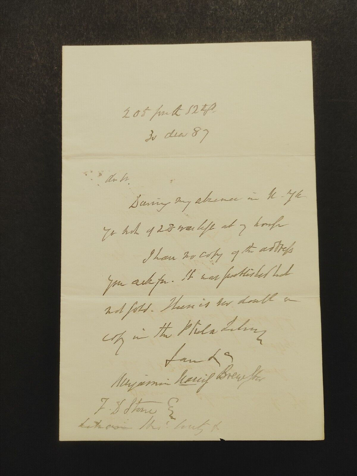Scarce Benjamin Brewster (Trustee Standard Oil) Autograph Signed Letter 
