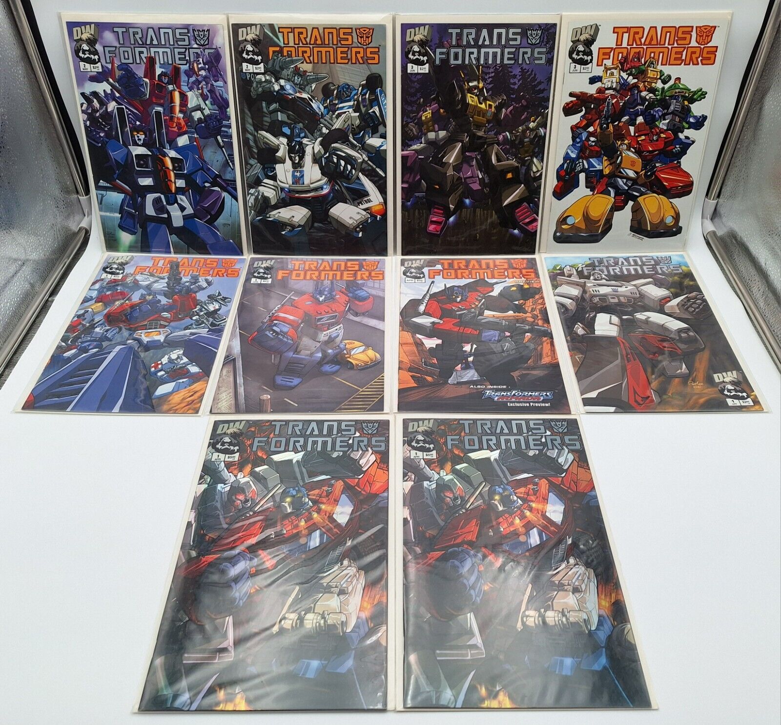 DW Comics Transformers Lot Of 10 #1-2-3 (Chrome Variant Error Print Line)