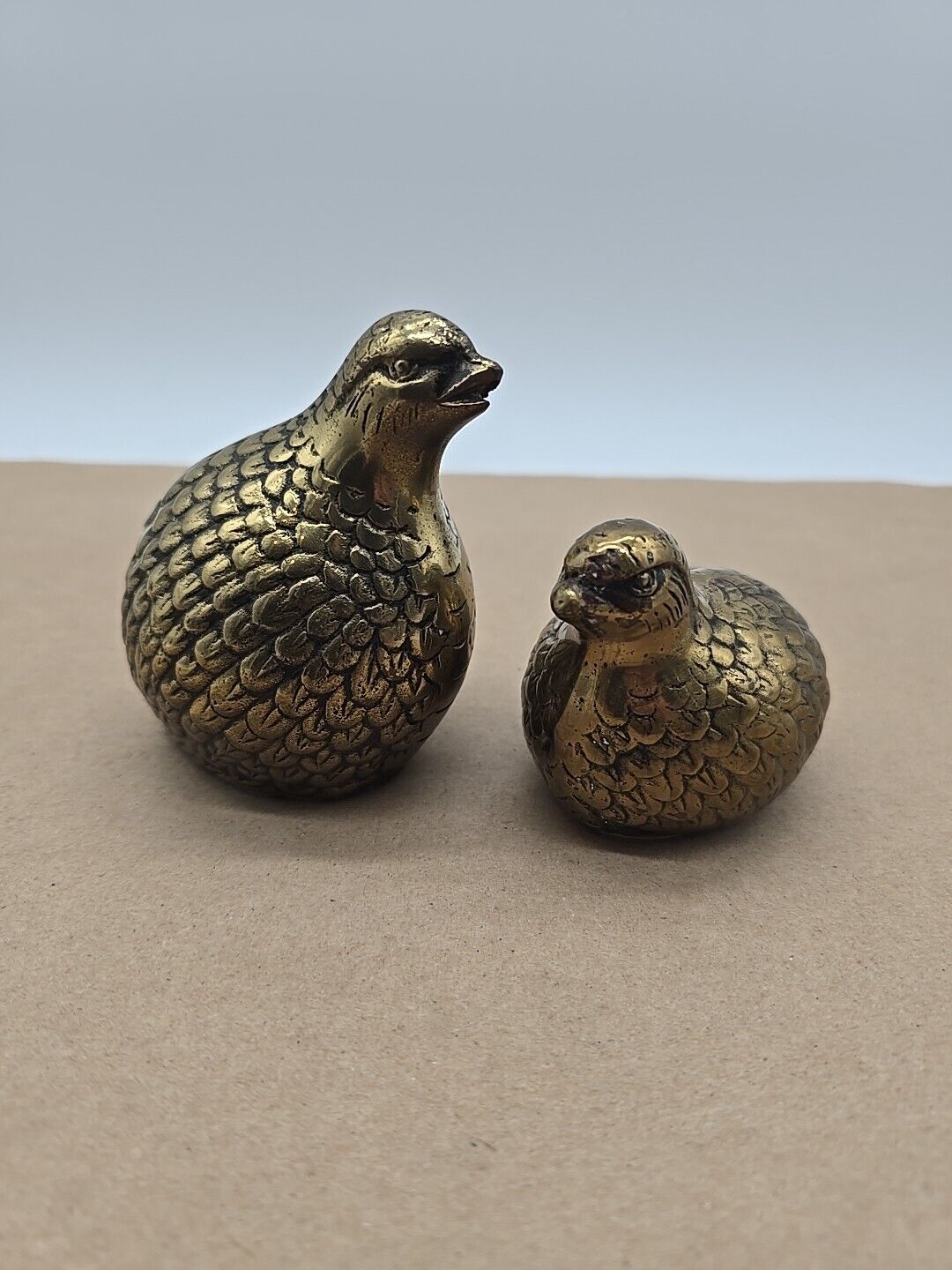 Vintage Solid Brass Quail Pheasant Birds Set of 2 Paperweights