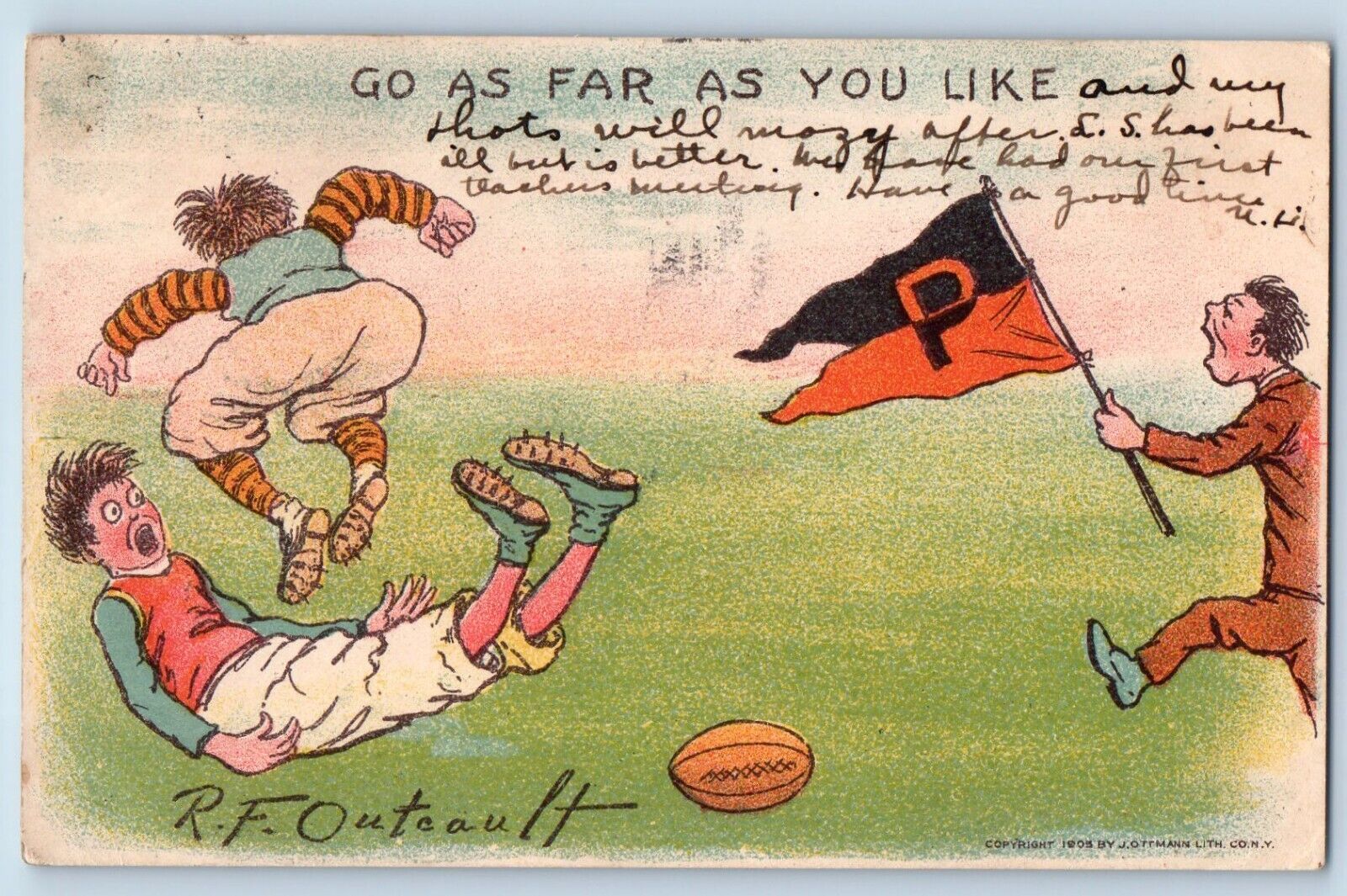 Outcault Signed Postcard Princeton University Football Go As Far As You Like