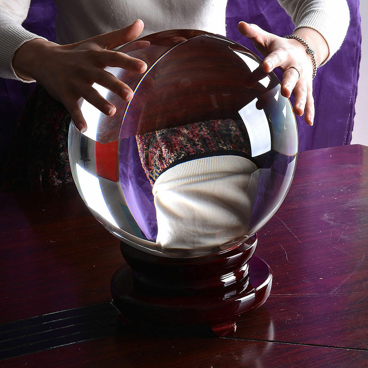 200mm Huge Asian Rare Quartz Clear Magic Crystal Healing Ball Sphere +wood Stand
