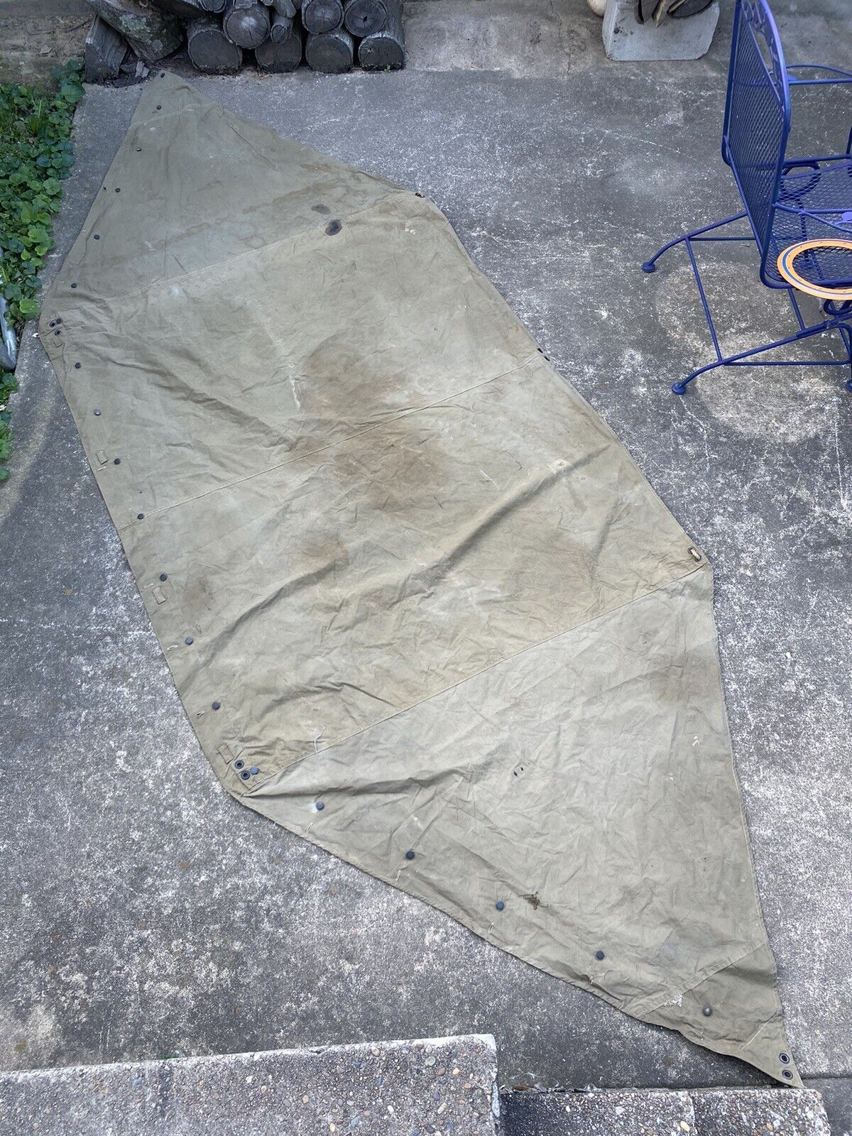 Vintage US Army 2 Man Pup Tent Shelter Piece Section USMC Original WWII Canvas