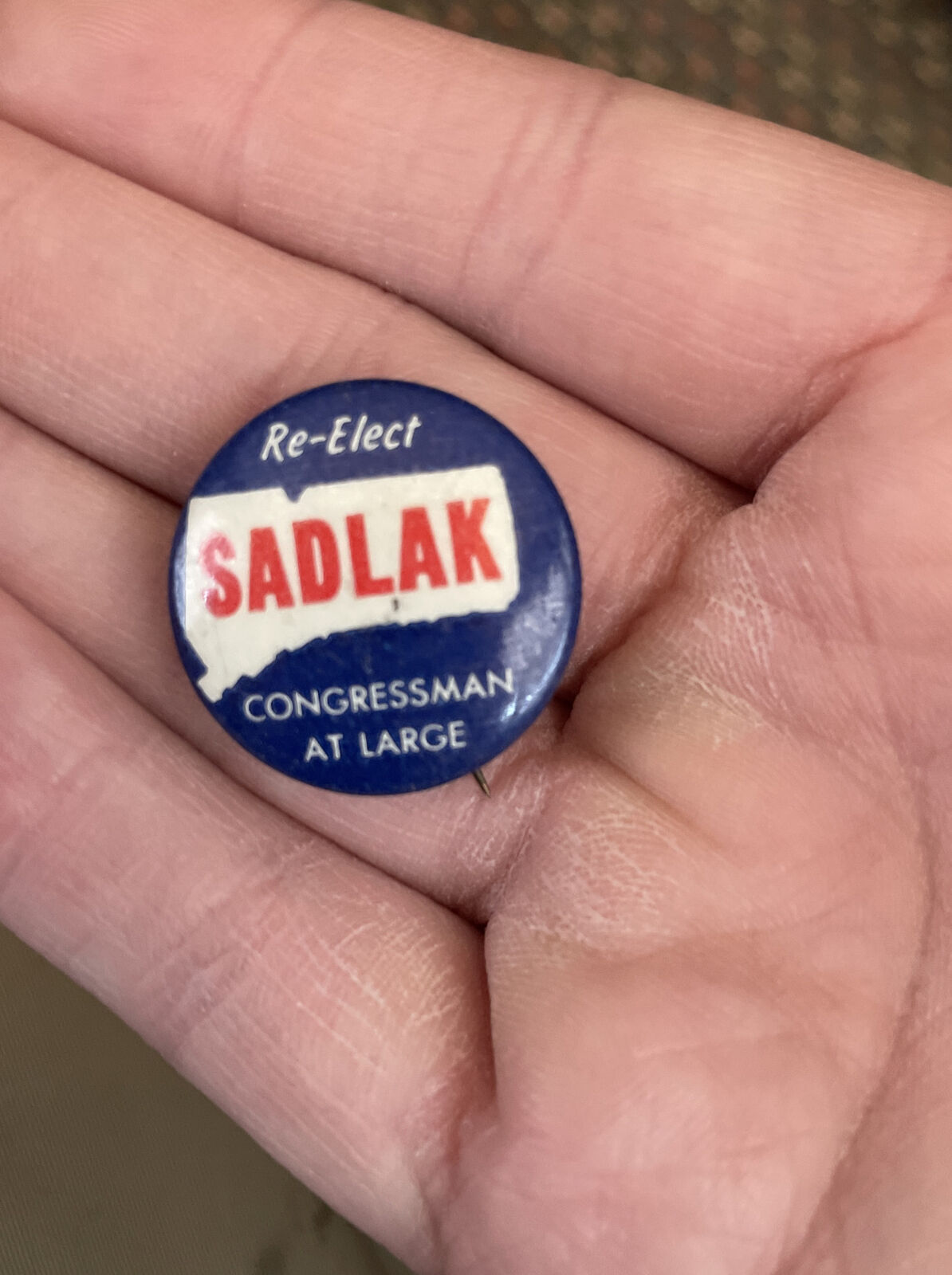 1950s Connecticut Congress At Large Campaign Pin Button Re-elect Antoni Sadlak